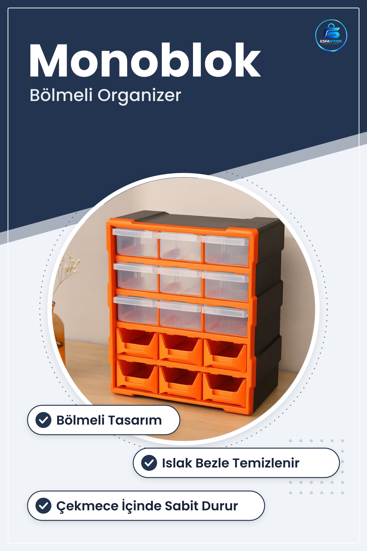 Avadanlık Çekmece Organizeri Monoblok Plastik Bölmeli Hırdavat Takım Çantası Atölye Düzenleyici