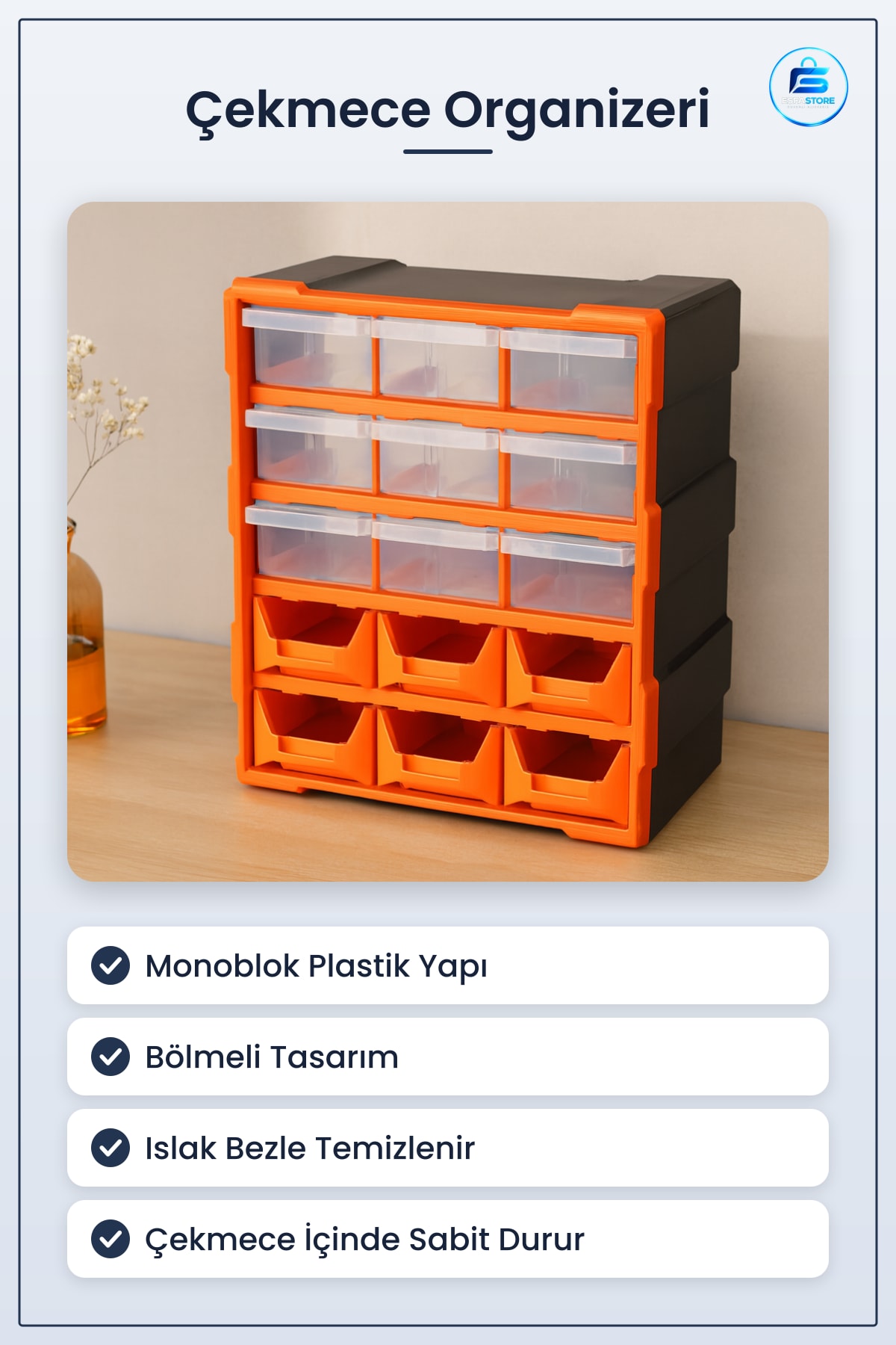 Avadanlık Çekmece Organizeri Monoblok Plastik Bölmeli Hırdavat Takım Çantası Atölye Düzenleyici