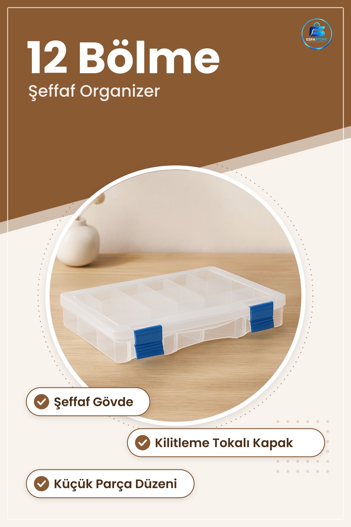 Saklama Kutusu 12 Bölmeli Organizer Şeffaf Plastik Kutu Ofis Atölye Hobi Malzeme Düzenleyici
