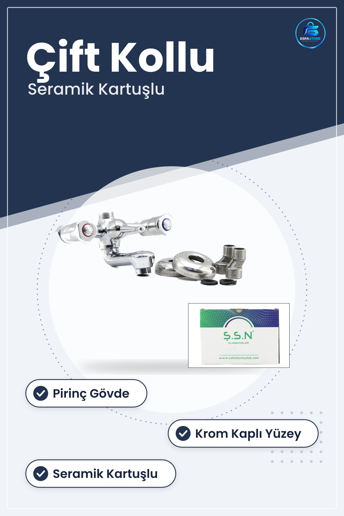 Klasik Banyo Bataryası Krom Pirinç Gövde Seramik Kartuşlu Çift Kollu Lavabo Musluu