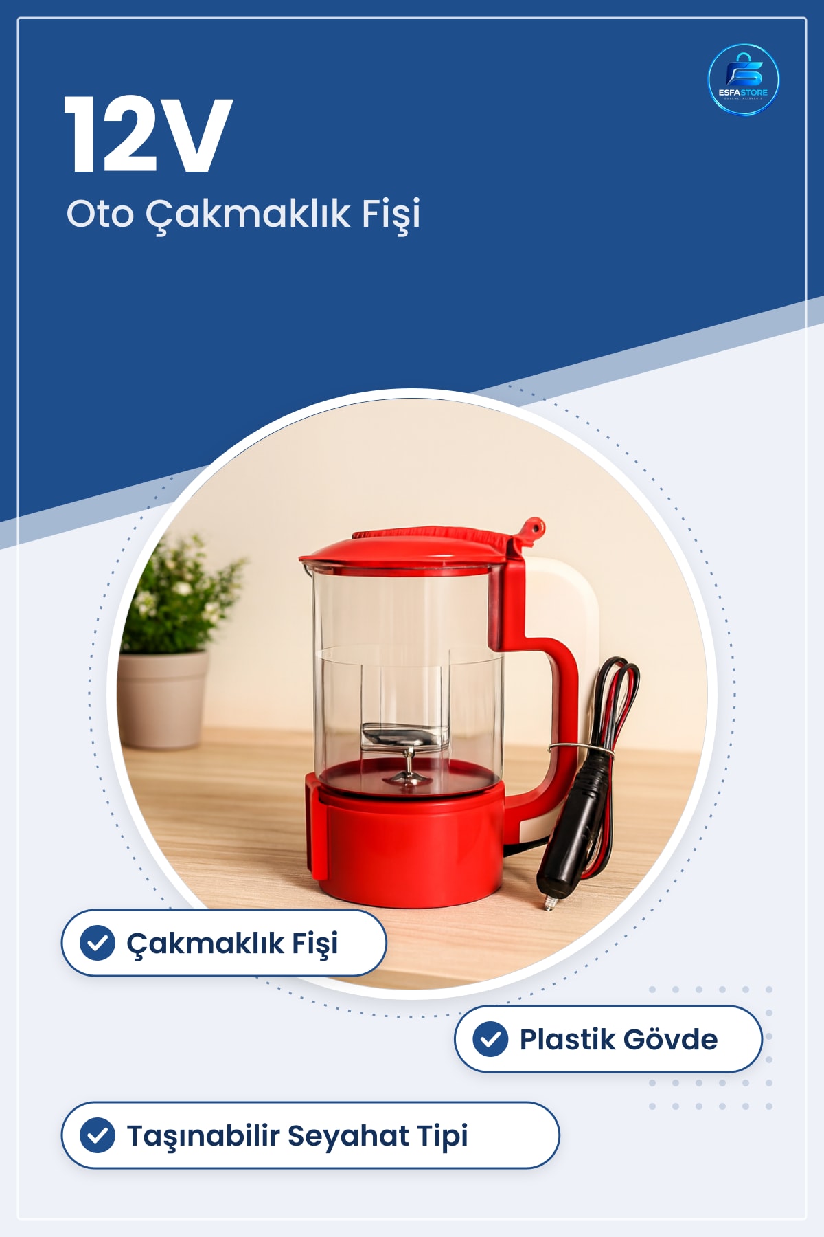 Araç Su Isıtıcı Kettle 12V Oto Çakmaklık Fişli Plastik Taşınabilir Seyahat Kamp Sıcak İçecek