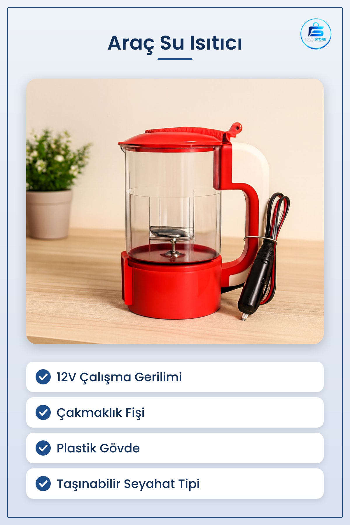 Araç Su Isıtıcı Kettle 12V Oto Çakmaklık Fişli Plastik Taşınabilir Seyahat Kamp Sıcak İçecek