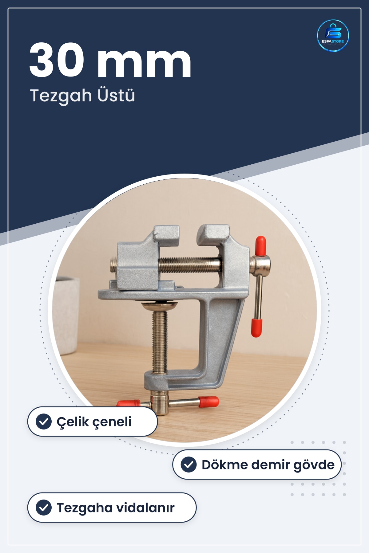 Mini Masa Mengene 30 mm Tezgah Üstü Dökme Demir Gövdeli Çelik Çeneli Hobi Atölye Modelcilik