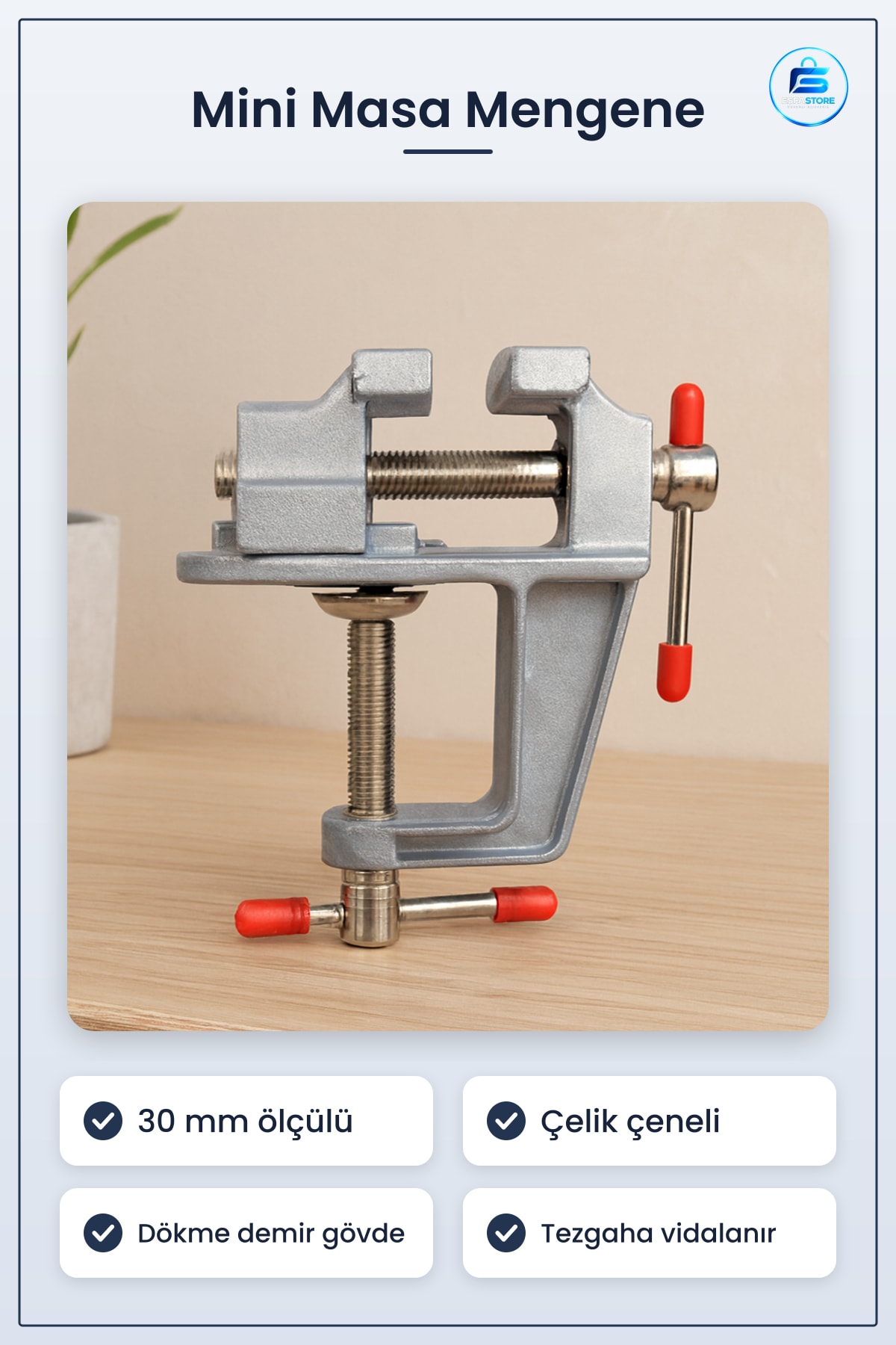 Mini Masa Mengene 30 mm Tezgah Üstü Dökme Demir Gövdeli Çelik Çeneli Hobi Atölye Modelcilik