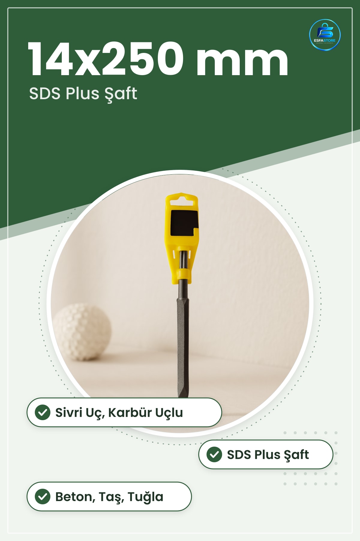 Matkap Ucu SDS Plus 14x250 mm Sivri Murç Karbür Uçlu Beton Taş Tuğla Delme Kırıcı Dayanıklı