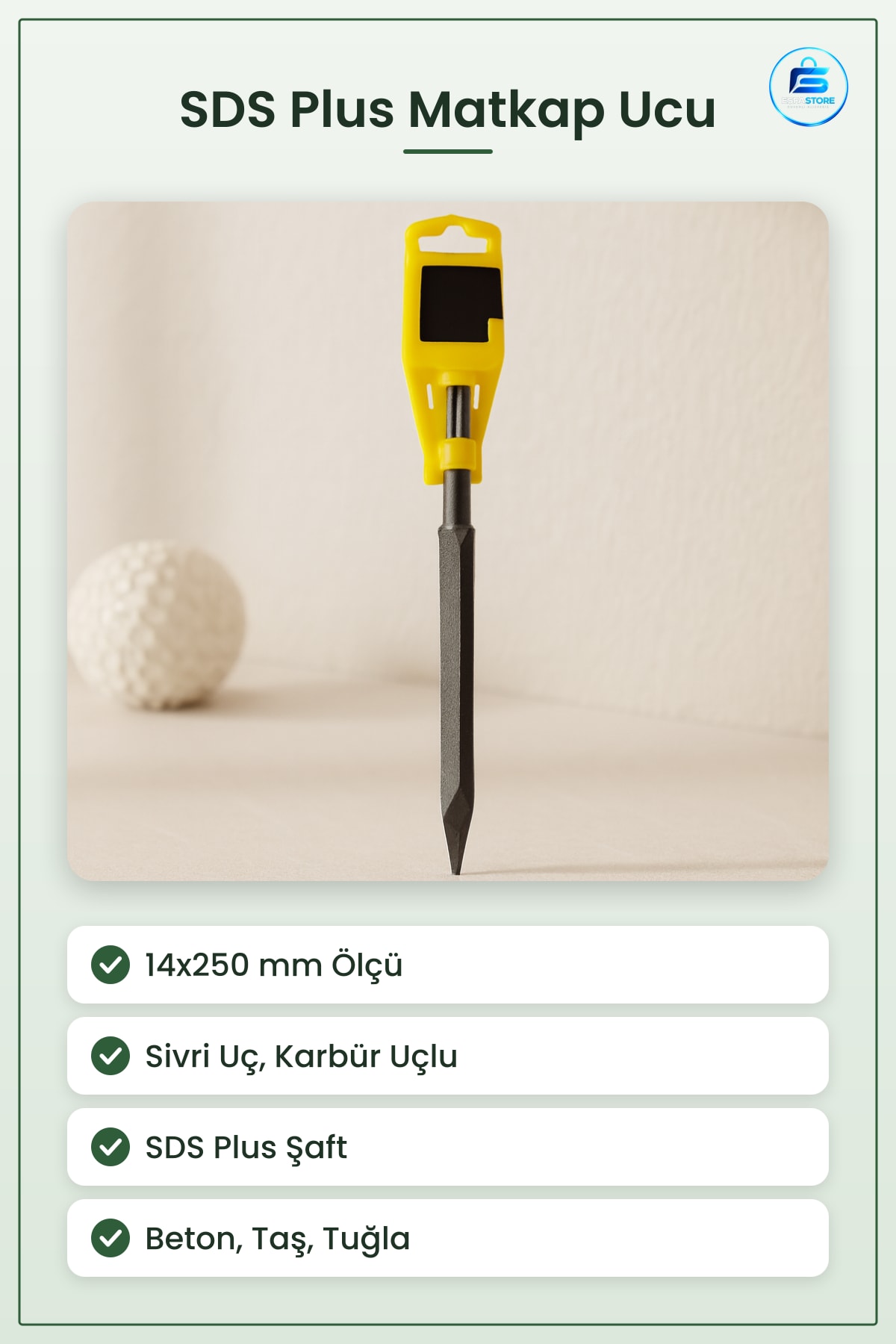 Matkap Ucu SDS Plus 14x250 mm Sivri Murç Karbür Uçlu Beton Taş Tuğla Delme Kırıcı Dayanıklı