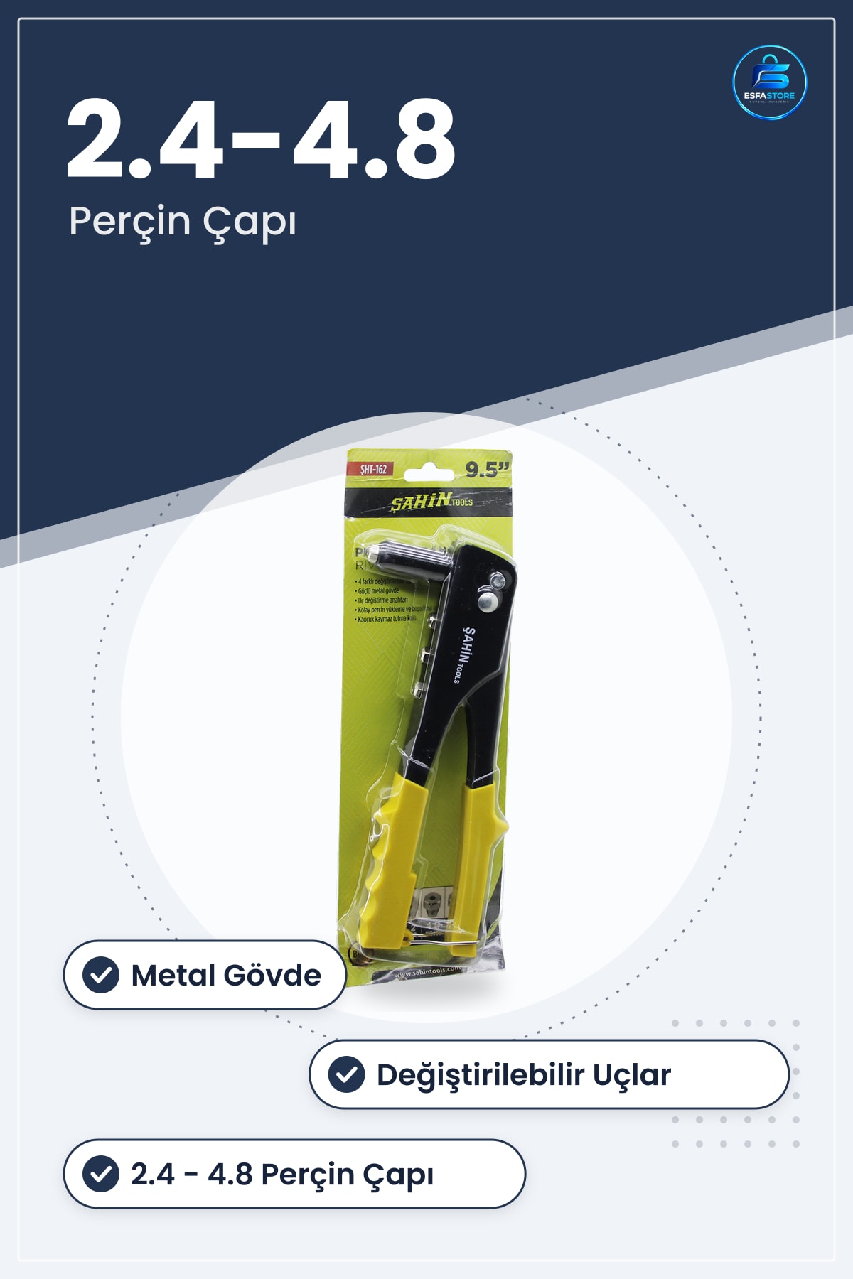 Perçin Tabancası ŞHT Metal Gövde Değiştirilebilir Uçlu Çekme 2.4 3.2 4 4.8 Hırdavat