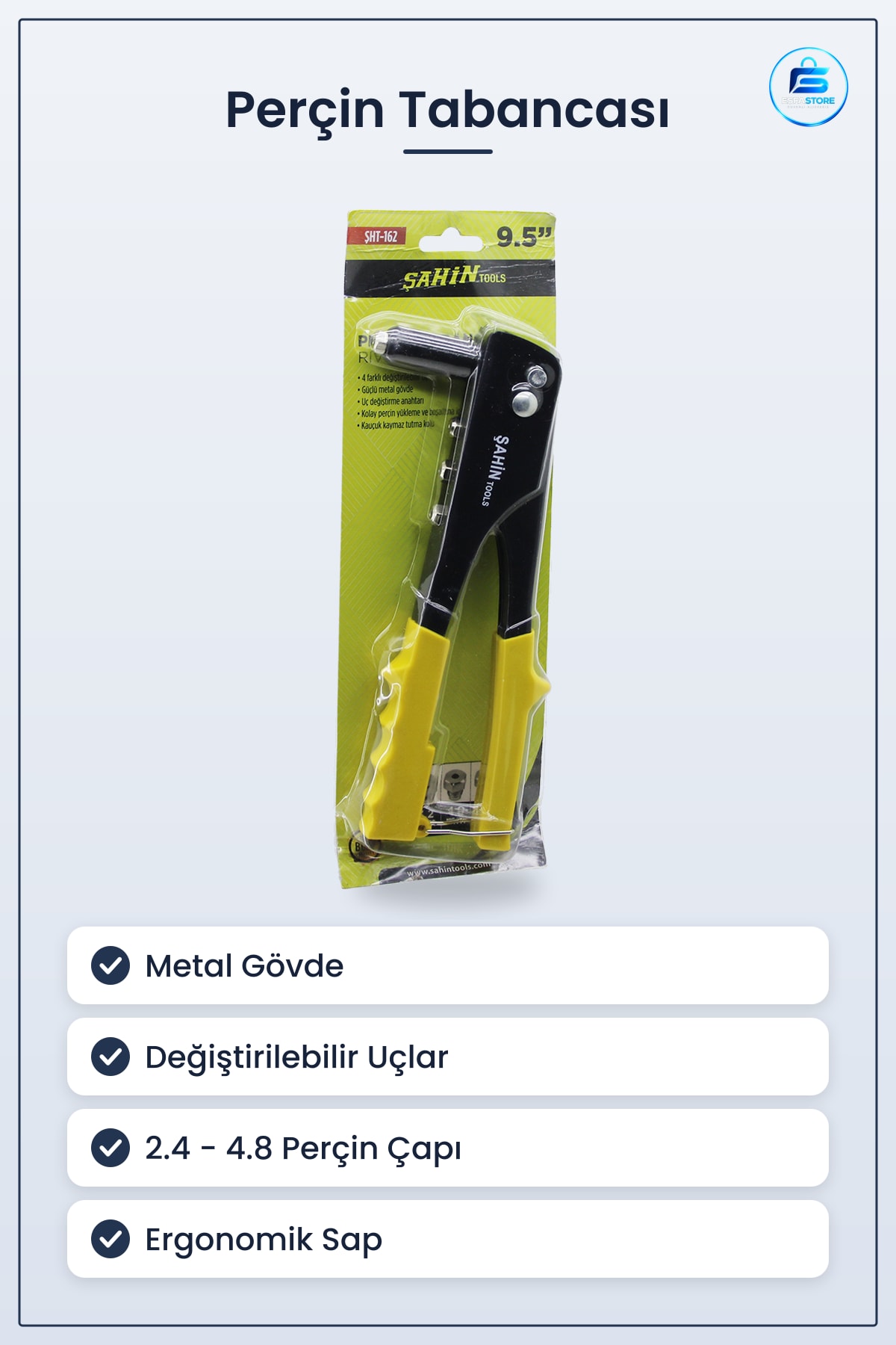 Perçin Tabancası ŞHT Metal Gövde Değiştirilebilir Uçlu Çekme 2.4 3.2 4 4.8 Hırdavat