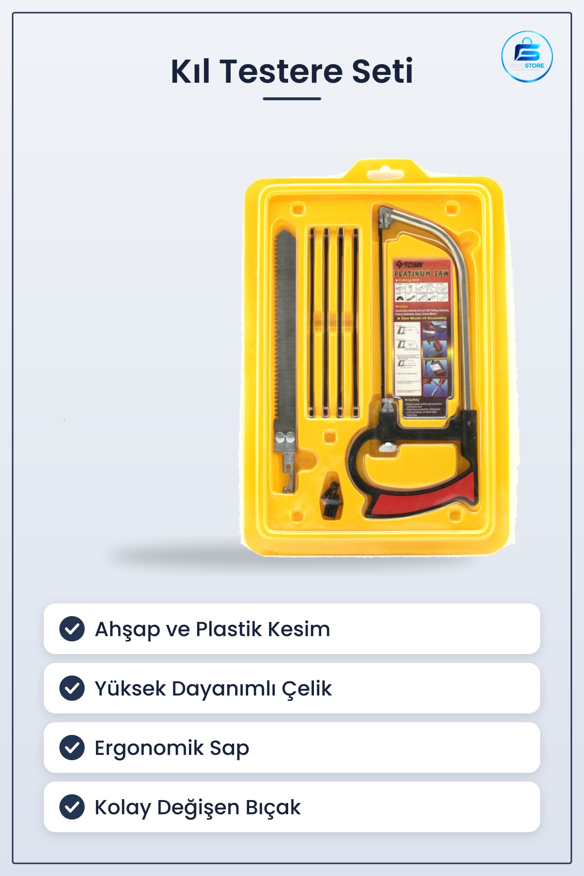 Kıl Testere ve Ahşap Kesim Bıçağı Seti Metal Plastik Hobi Onarım Atölye Hırdavat Ergonomik Sap