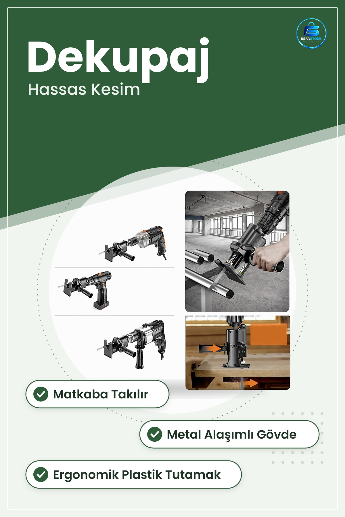 Matkap Uyumlu Ahşap ve Metal Kesme Aparatı Testere Dönüştürücü Hassas Kesim Dekupaj