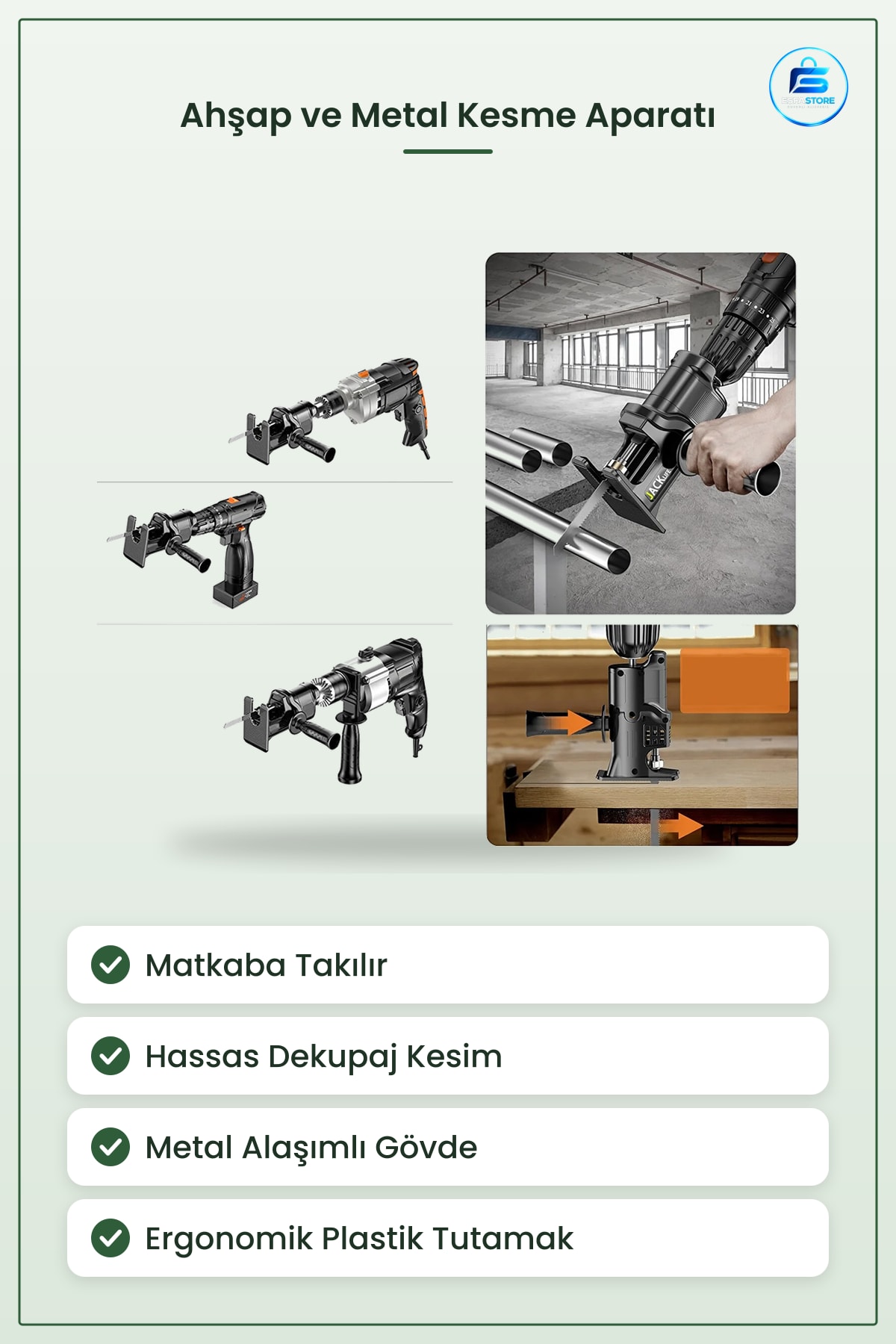 Matkap Uyumlu Ahşap ve Metal Kesme Aparatı Testere Dönüştürücü Hassas Kesim Dekupaj