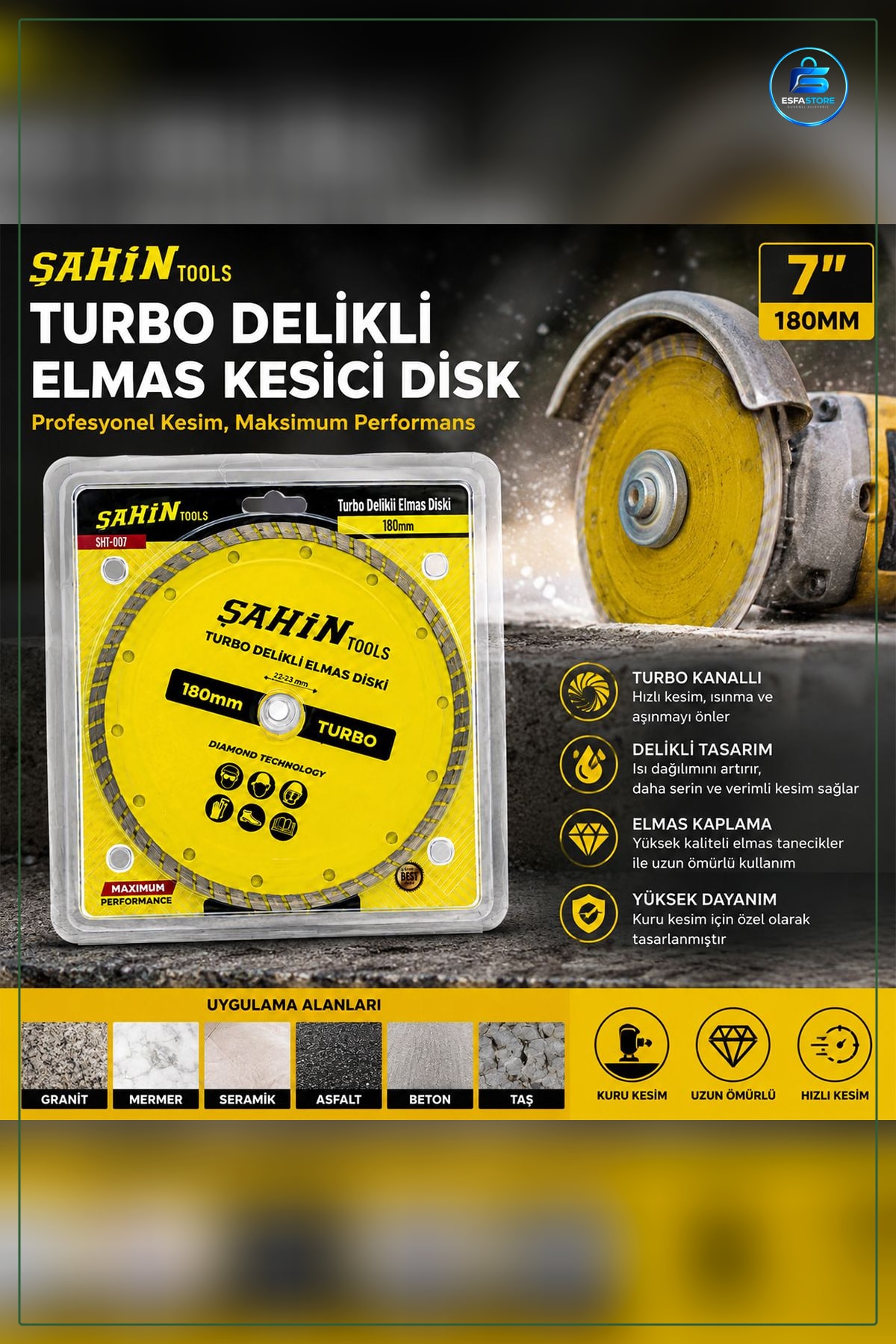 Turbo Elmas Daire Testere Bıçakları 180 mm Delikli Mermer Seramik Doğal Taş Kesici Disk