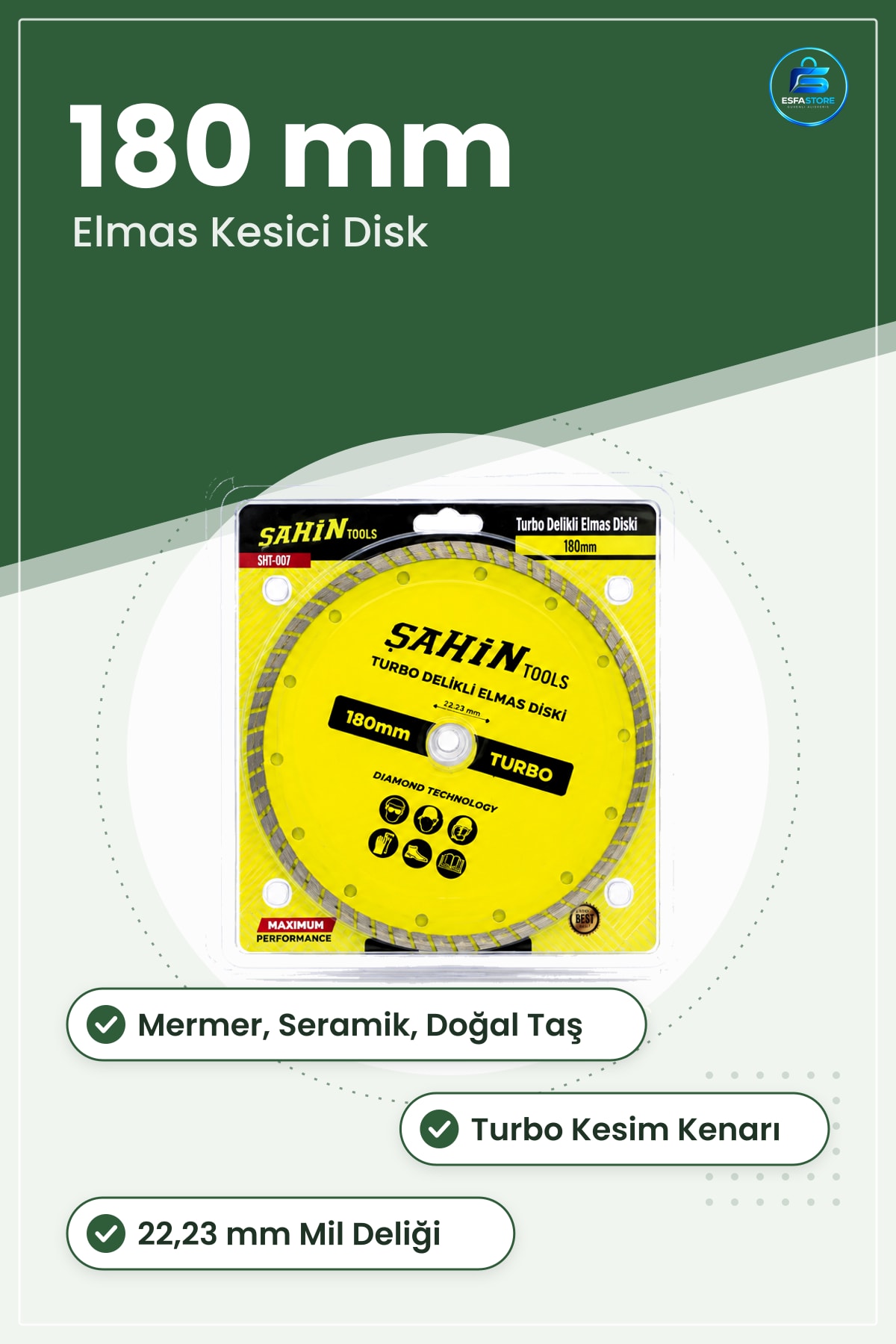 Turbo Elmas Daire Testere Bıçakları 180 mm Delikli Mermer Seramik Doğal Taş Kesici Disk