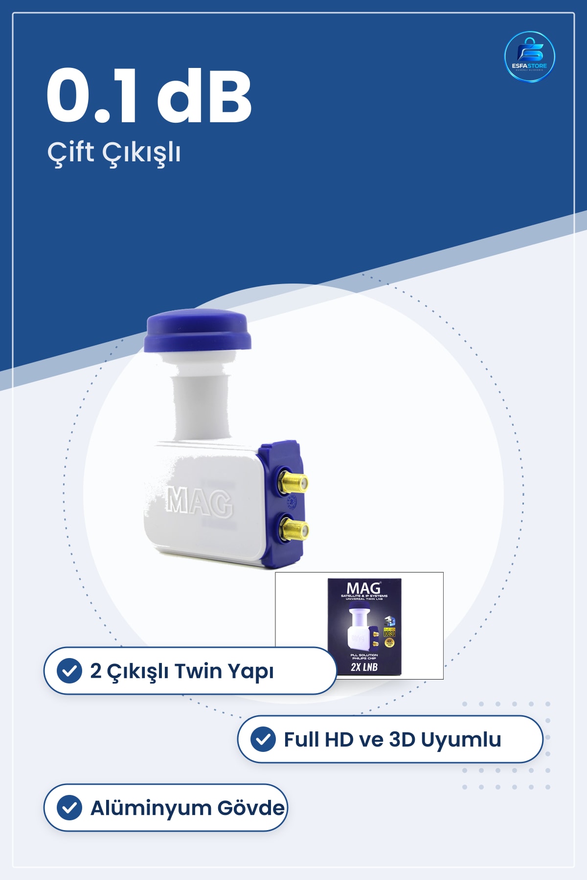 Twin LNB Universal 0.1 dB Full HD 3D Uydu Çanağı Çift Çıkışlı Çoklu Oda Alıcı Dönüştürücü