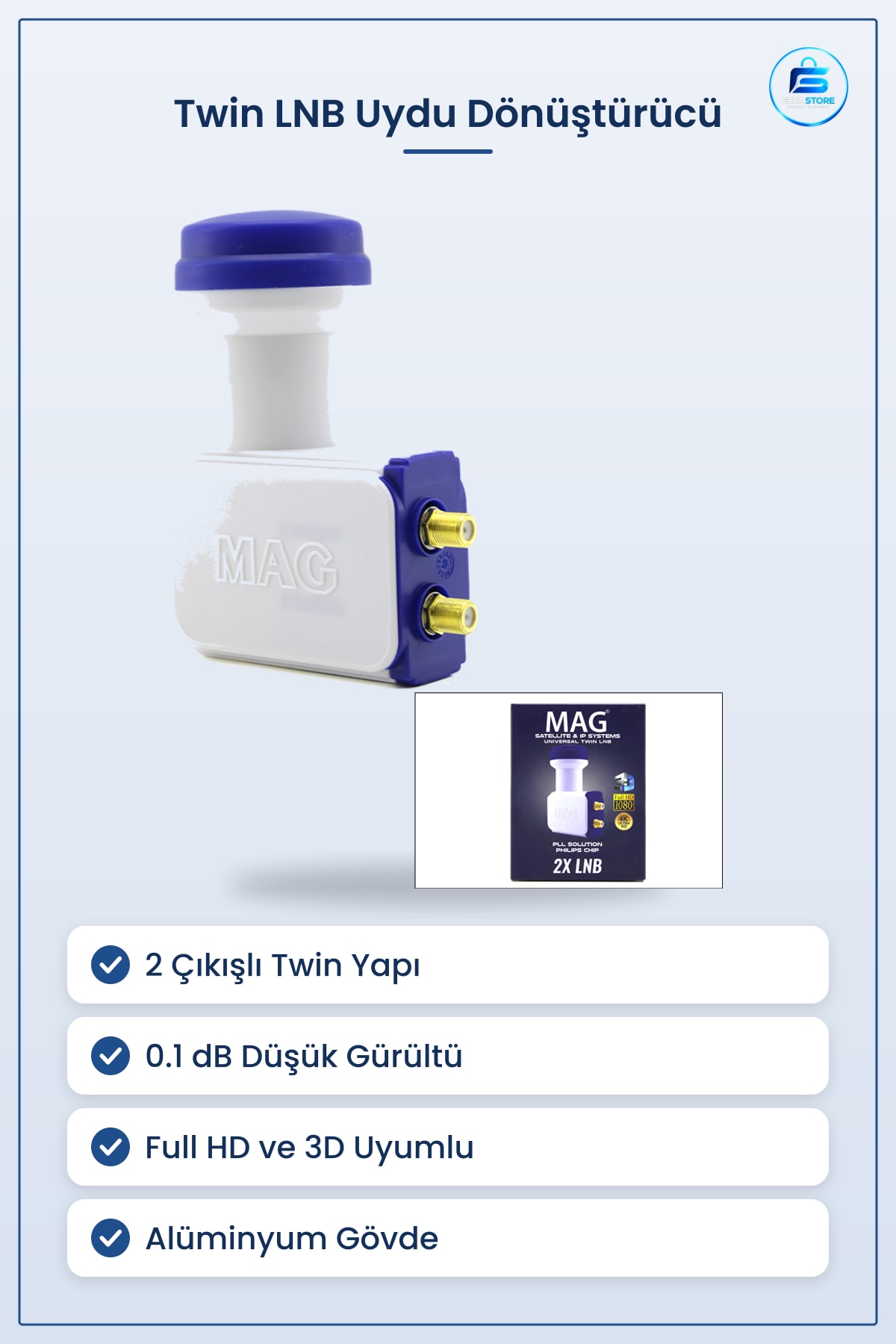 Twin LNB Universal 0.1 dB Full HD 3D Uydu Çanağı Çift Çıkışlı Çoklu Oda Alıcı Dönüştürücü