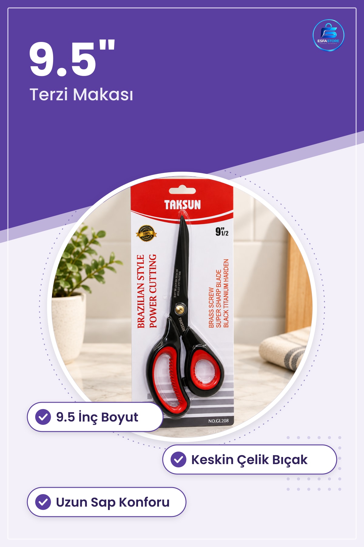 Makas Büyük Terzi 9.5" Keskin Çelik Kumaş Kesim Dikiş Hobi Terzilik Ev Kırtasiye Ofis Kesme