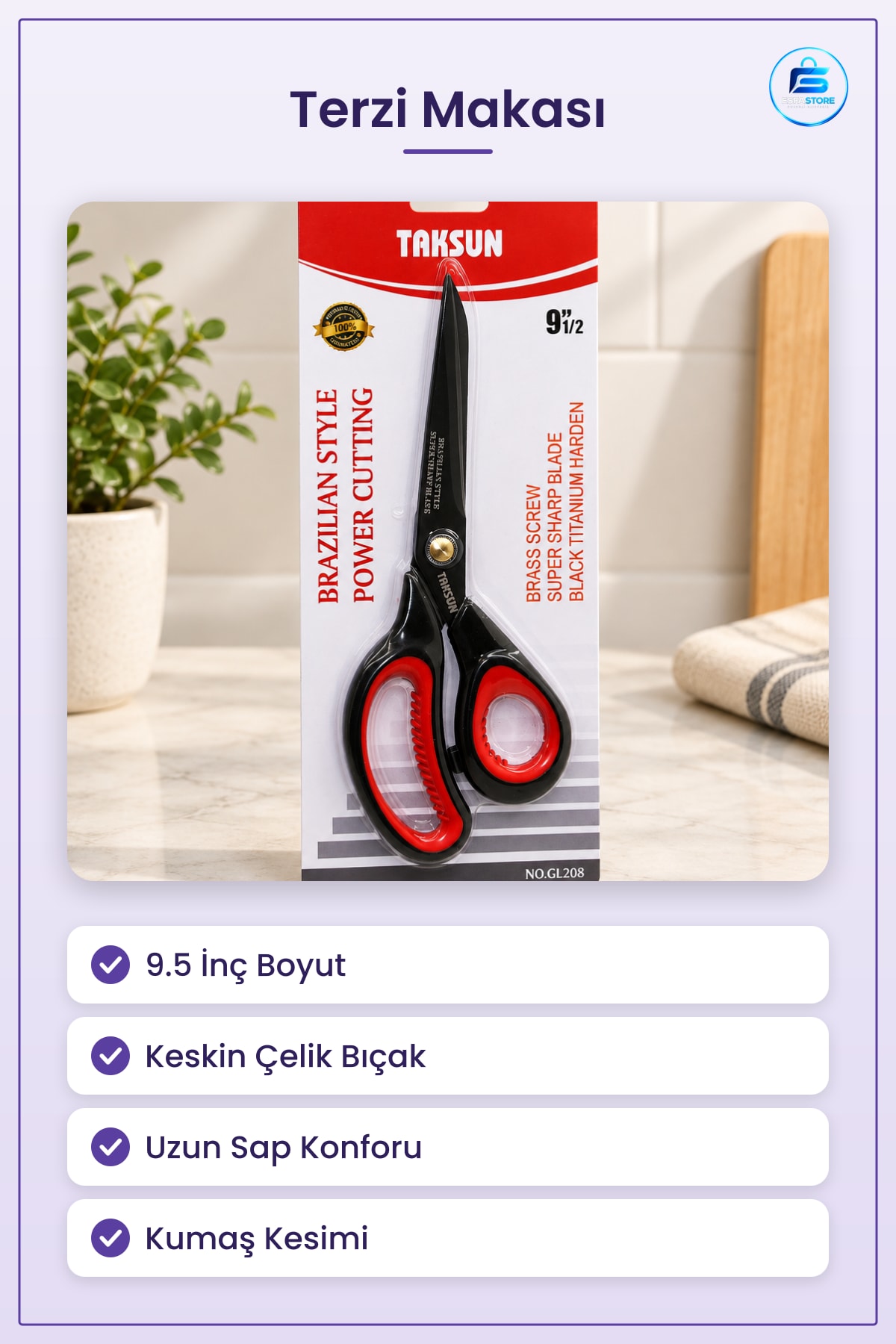 Makas Büyük Terzi 9.5" Keskin Çelik Kumaş Kesim Dikiş Hobi Terzilik Ev Kırtasiye Ofis Kesme