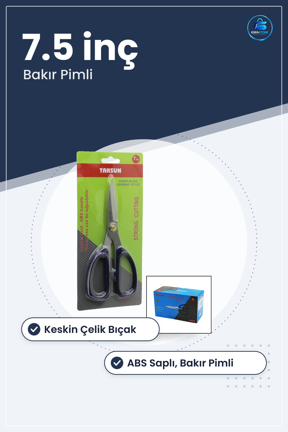 Terzi Kesici Makas 7.5 inç Keskin Çelik Bıçaklı ABS Saplı Bakır Pimli Kumaş Kesim Atölye Aleti