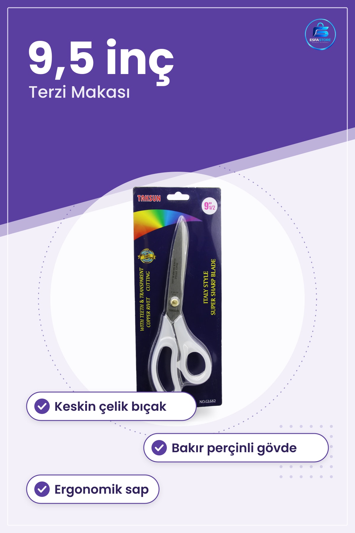 Terzi Makas 9,5 inç Şeffaf Saplı Keskin Bıçaklı Kumaş Kesme Dikiş Bakır Perçinli Atölye