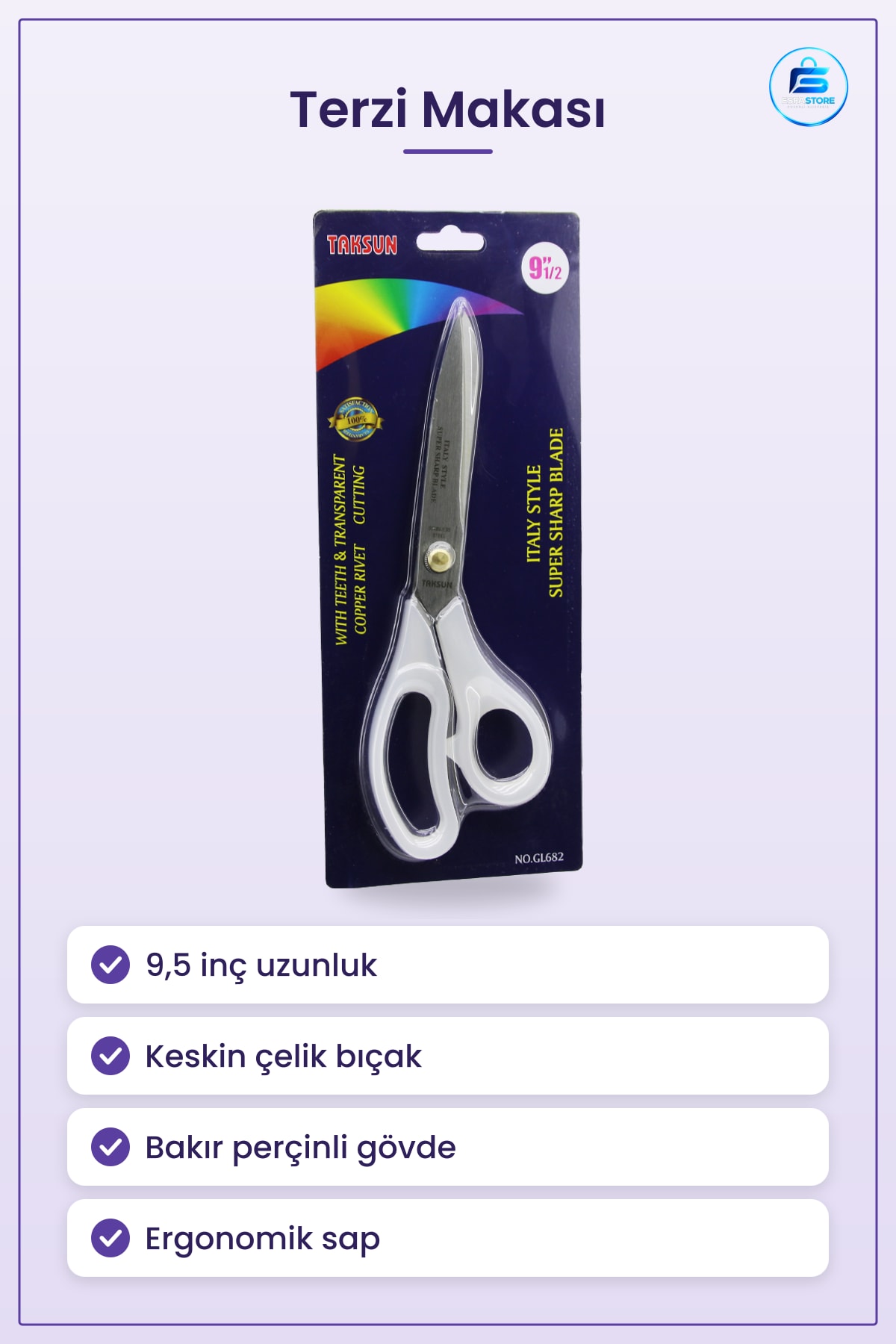 Terzi Makas 9,5 inç Şeffaf Saplı Keskin Bıçaklı Kumaş Kesme Dikiş Bakır Perçinli Atölye