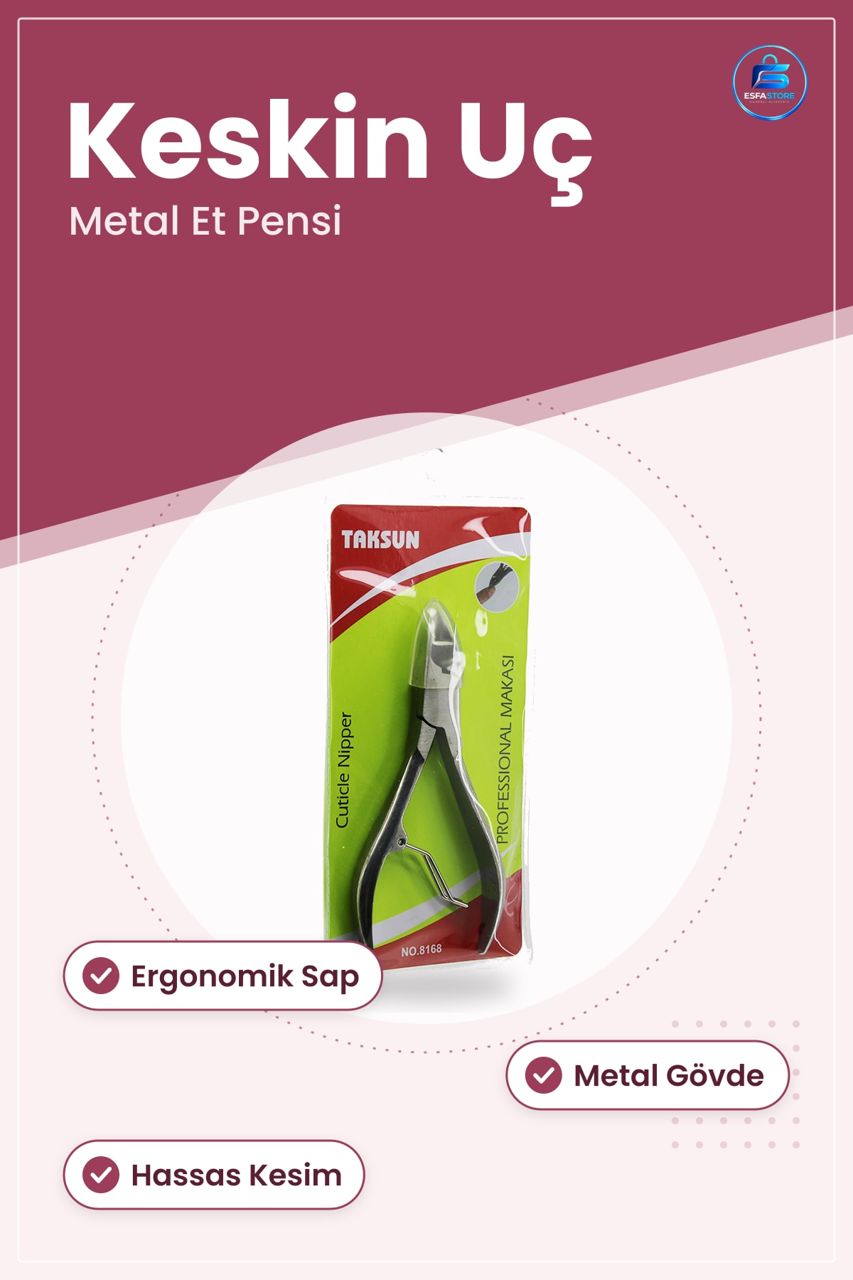Metal Manikür Pedikür Et Pensi Tırnak Bakım Keskin Uçlu Ergonomik Sap Hassas Kesim Profesyonel
