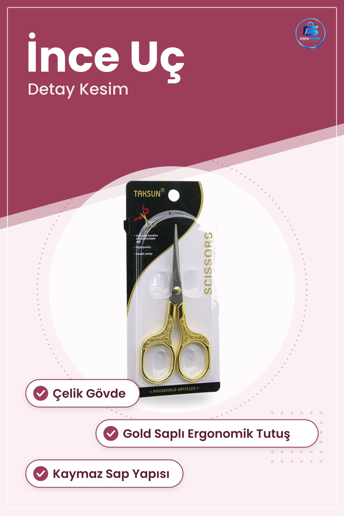 Bıyık Berber Saç Kesim Makası Gold Saplı Çelik Gövdeli Keskin İnce Uçlu Detay Yüz Tıraşı