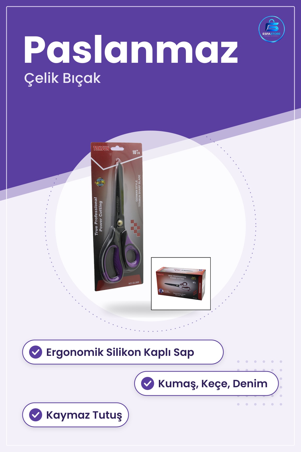 Makas Profesyonel Terzi Kumaş Kesim Paslanmaz Çelik Bıçaklı Ergonomik Sap Dikiş Atölyesi