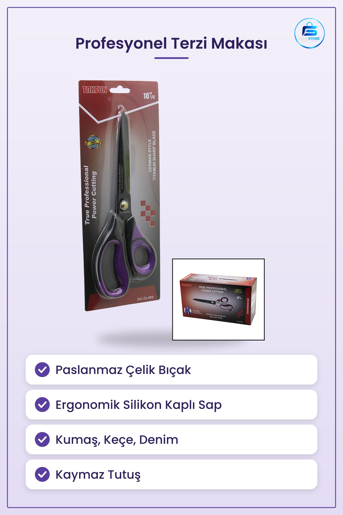 Makas Profesyonel Terzi Kumaş Kesim Paslanmaz Çelik Bıçaklı Ergonomik Sap Dikiş Atölyesi