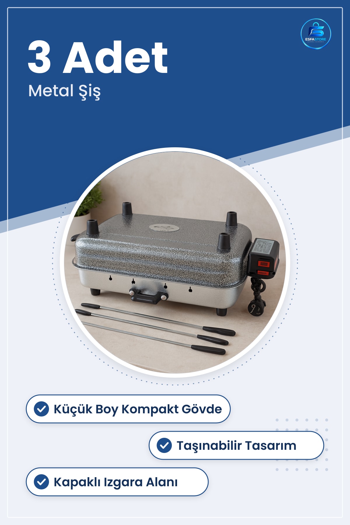 Elektrikli Izgara Küçük Boy Standart Şişli Taşınabilir Mutfak Balkon Piknik Kompakt Dış Mekan