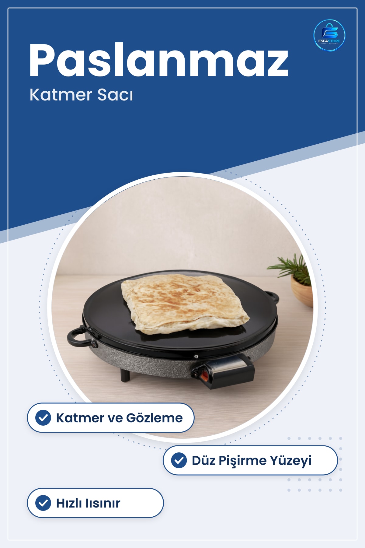 Elektrikli Mega Katmer Sacı Paslanmaz Çelik Gövdeli Gözleme Yufka Pişirici Mutfak Cihazı