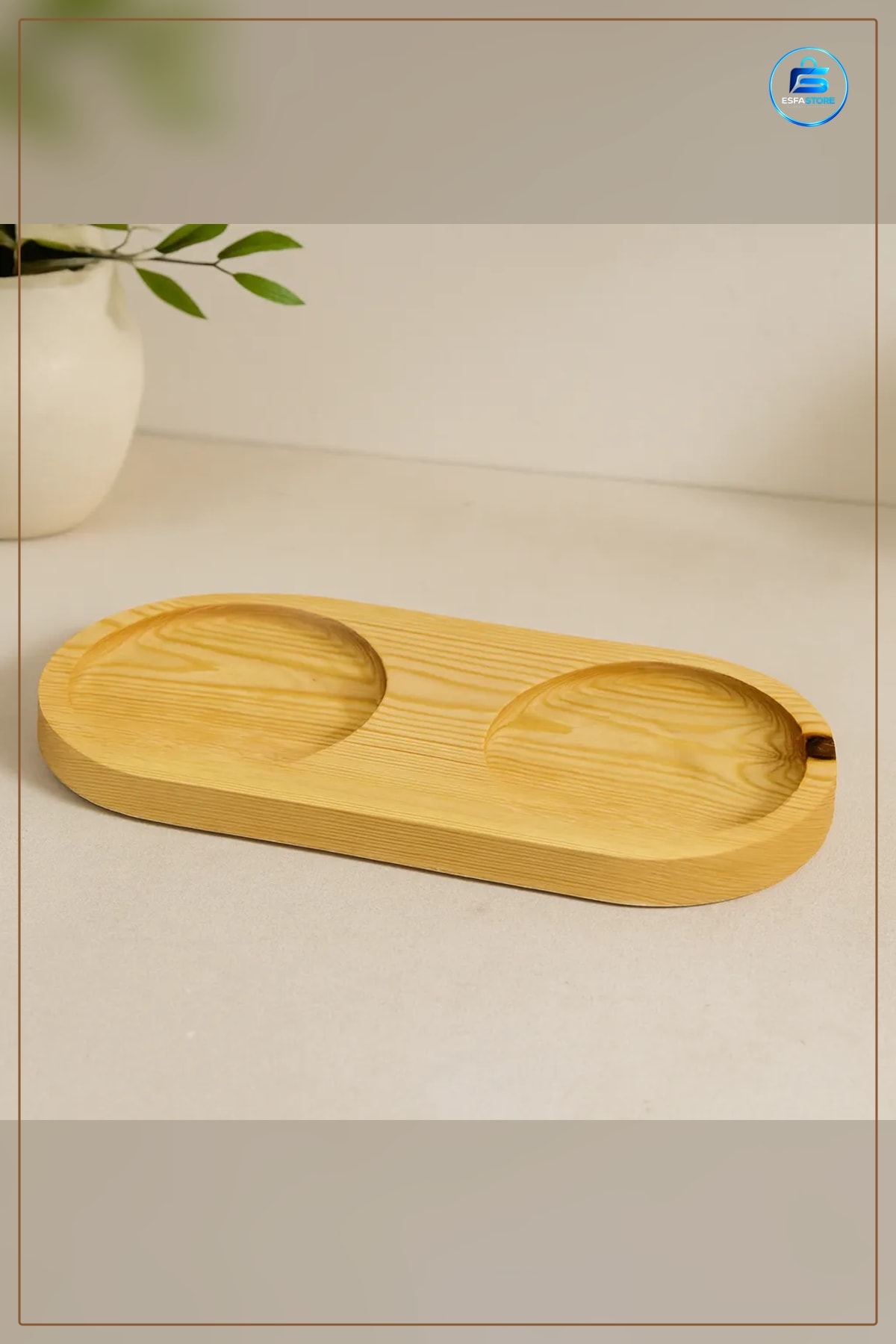 Yağdanlık Altlık 27x12,5 cm Doğal Ahşap 2 Bölmeli Oval Mutfak Masa Servis Tabağı Sos Kabı