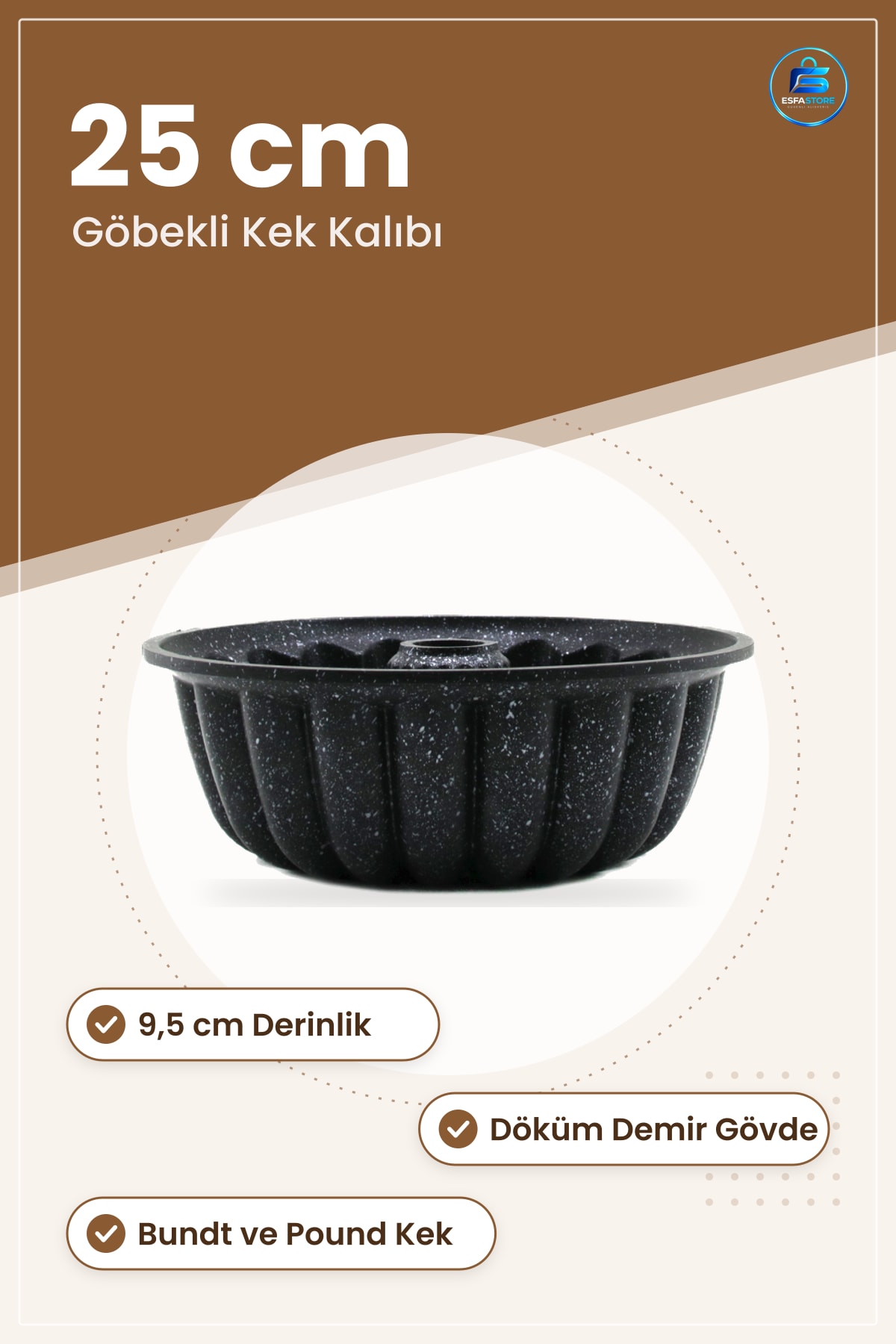 Döküm Göbekli Kek Kalıbı 25 cm Çap Klasik Dilimli Bundt Pasta Fırın Mutfak Pişirme Aracı