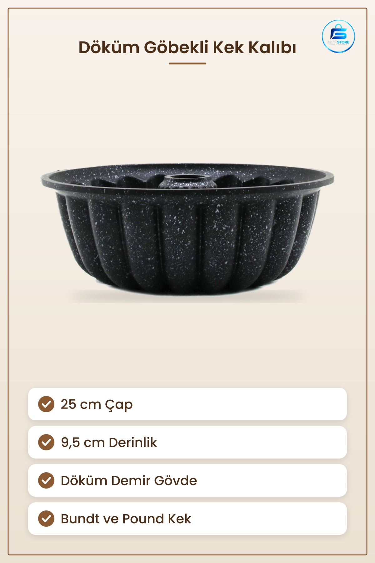 Döküm Göbekli Kek Kalıbı 25 cm Çap Klasik Dilimli Bundt Pasta Fırın Mutfak Pişirme Aracı