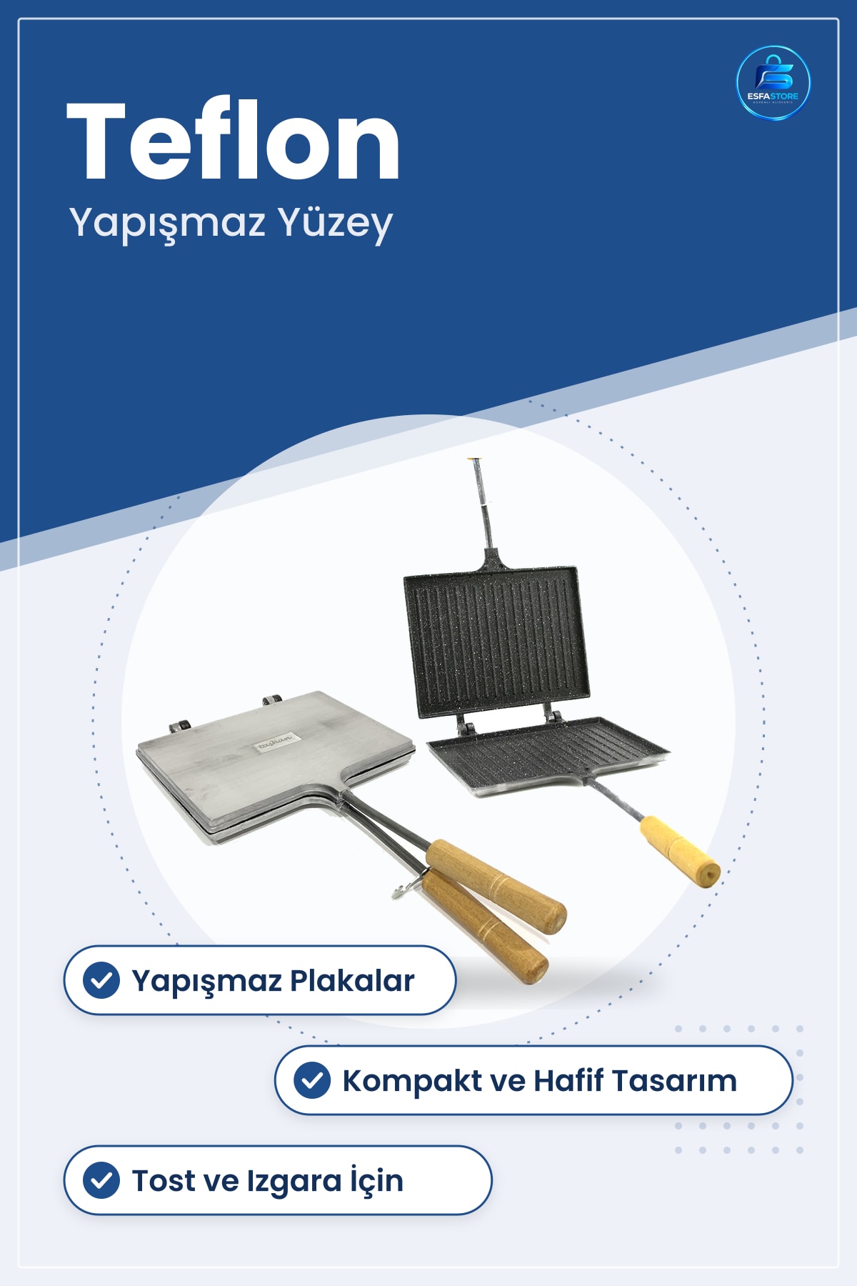 El Tost Makinesi Teflon Kaplamalı Yapışmaz Yüzeyli Kompakt Mutfak Panini ve Izgara Cihazı Hızlı