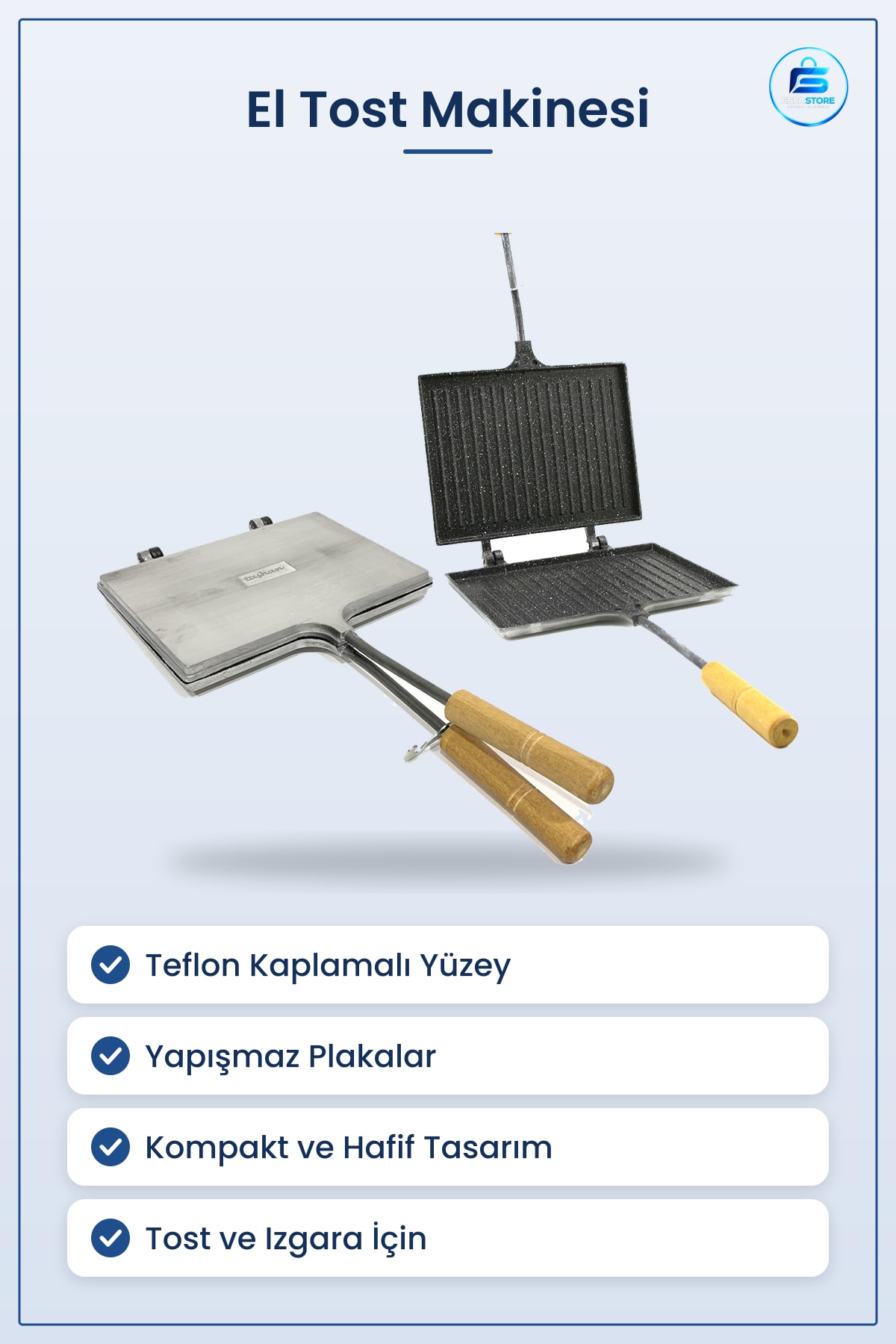 El Tost Makinesi Teflon Kaplamalı Yapışmaz Yüzeyli Kompakt Mutfak Panini ve Izgara Cihazı Hızlı