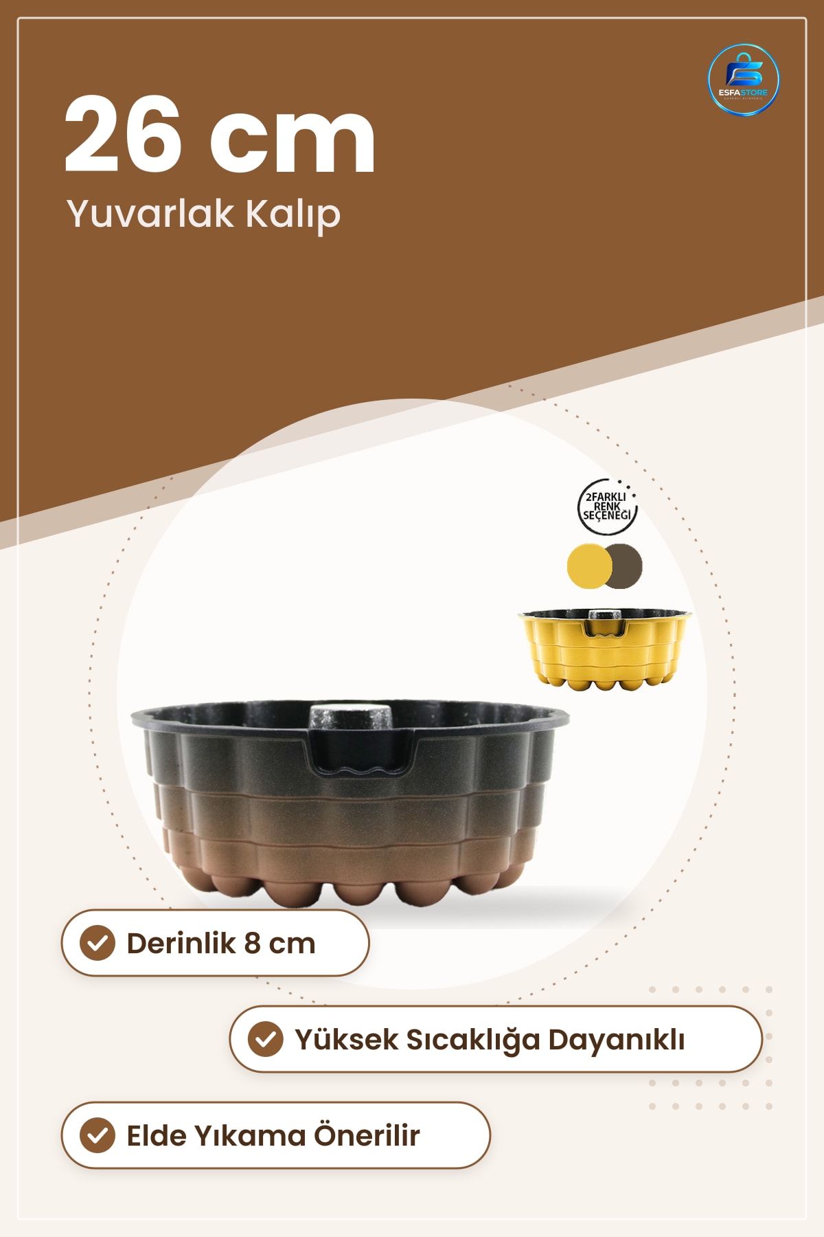 Göbekli Kek Kalıbı 26 cm Yuvarlak Bundt Pasta Fırın Mutfak Pişirme Aksesuarı 8 Derinlik