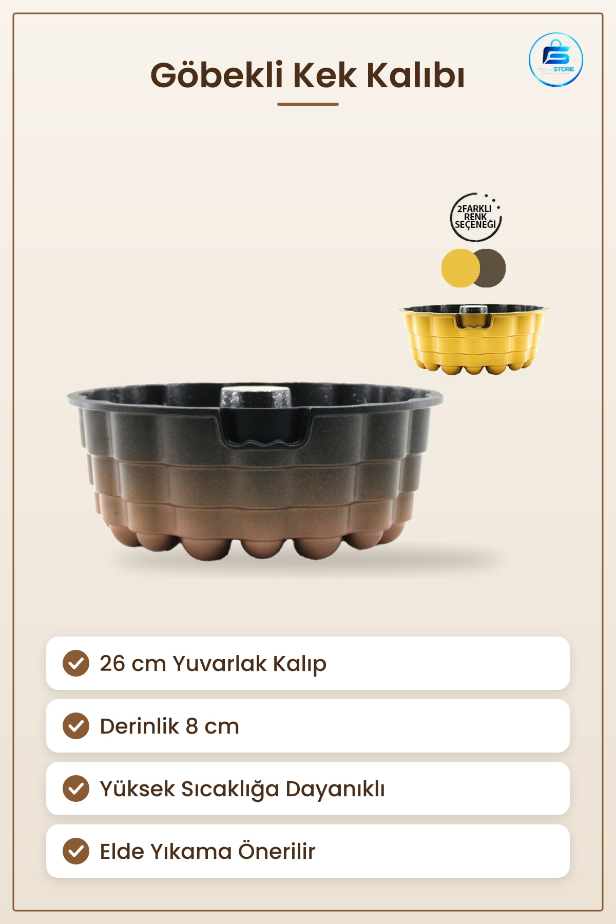 Göbekli Kek Kalıbı 26 cm Yuvarlak Bundt Pasta Fırın Mutfak Pişirme Aksesuarı 8 Derinlik