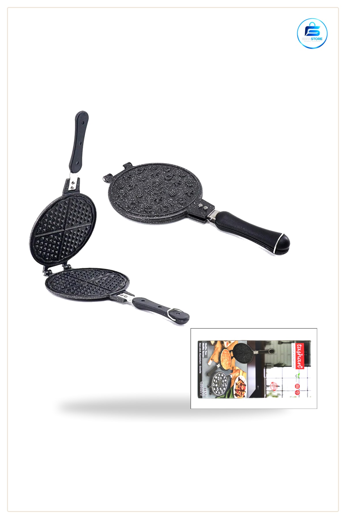 Waffle Tava 20 cm Granit Döküm Yapışmaz Kaplamalı Bakalit Saplı Kahvaltılık Mutfak Tavası