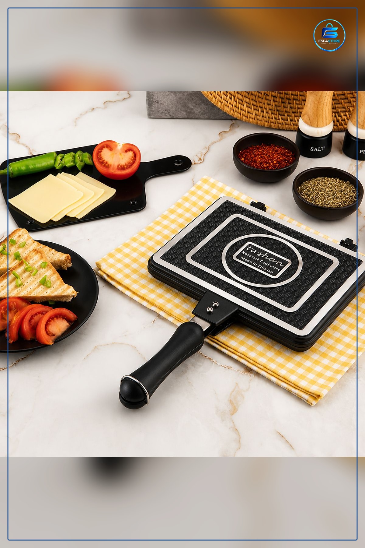 Tost Makinesi Granit Kaplama Döküm Plaka Paslanmaz Gövde Kafe Restoran Ev Mutfak Izgara Panini