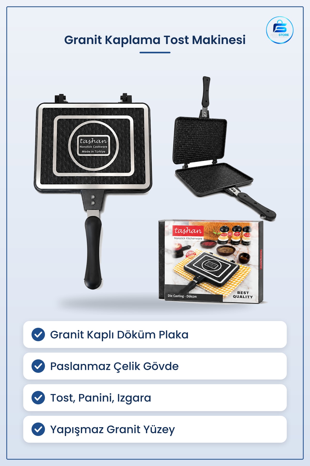 Tost Makinesi Granit Kaplama Döküm Plaka Paslanmaz Gövde Kafe Restoran Ev Mutfak Izgara Panini
