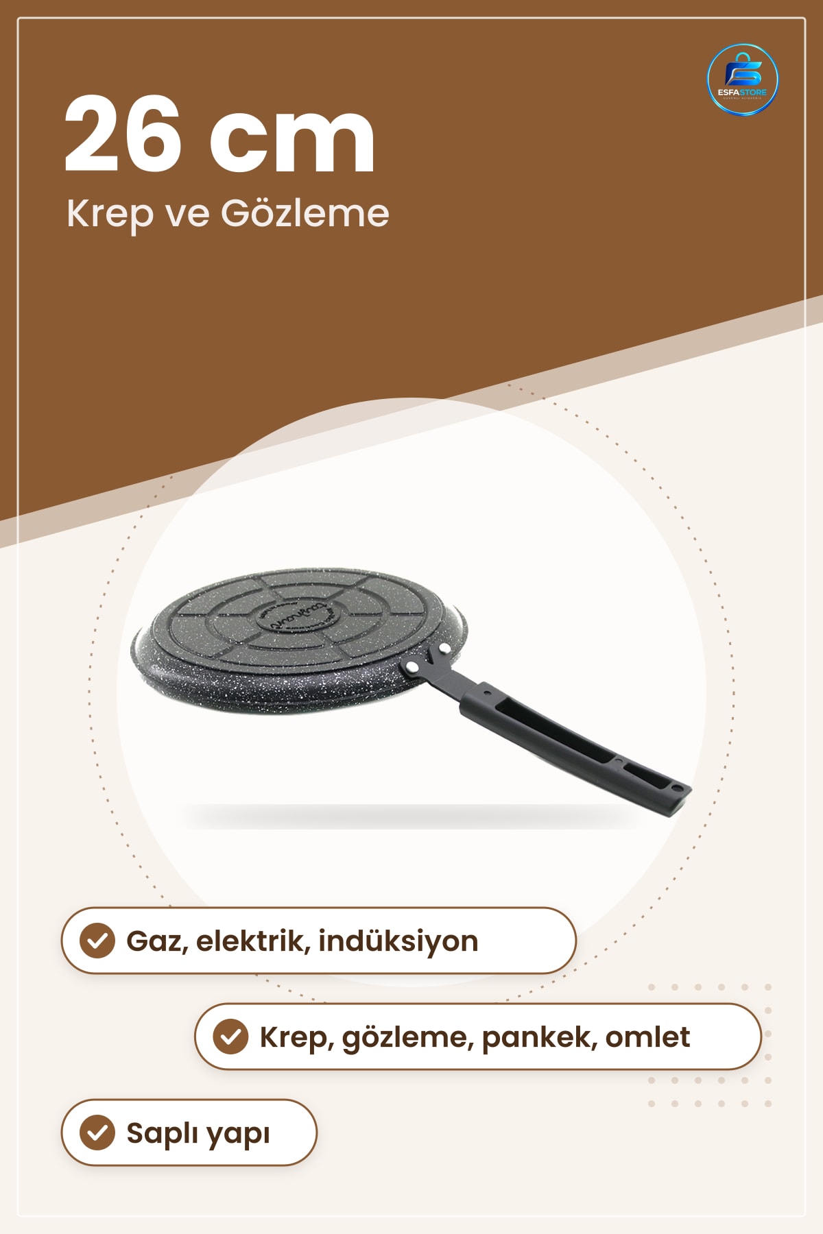 Döküm Krep Tava 26 cm İnce Hamur Gözleme Pankek Omlet Pişirme Mutfak Gaz Ocak Uyumlu