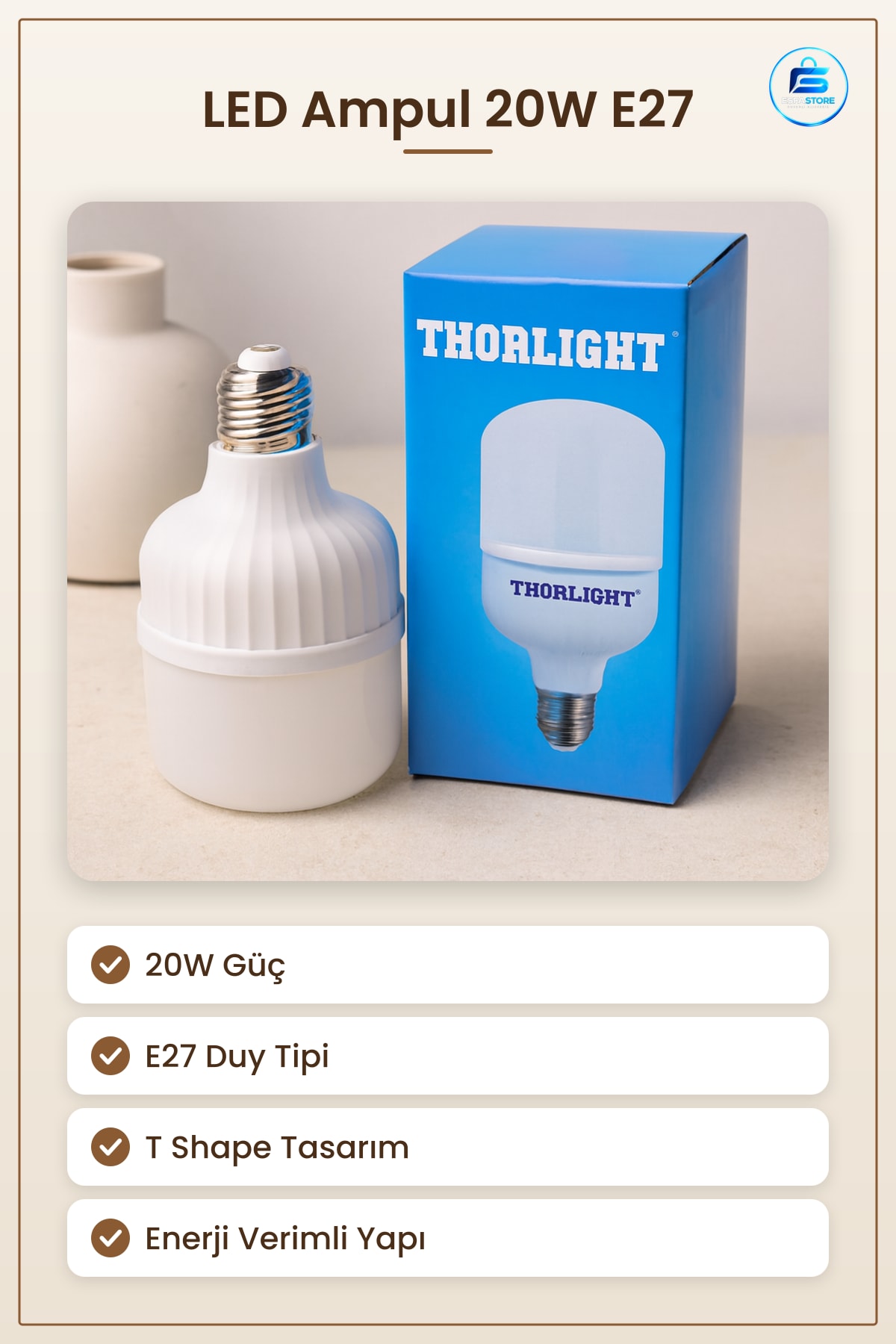 LED Ampul 20W E27 T Shape Beyaz Işık Ev Ofis Masa Lambaı Avize Uyumlu Enerji Verimli