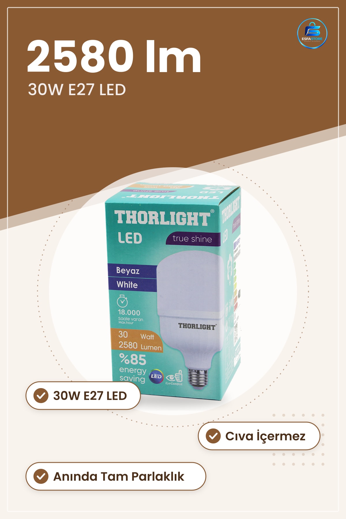 LED Ampul 30W E27 lm 6400K T Shape Beyaz Işık Ev Ofis Mağaza Aydınlatma Yüksek Parlaklık