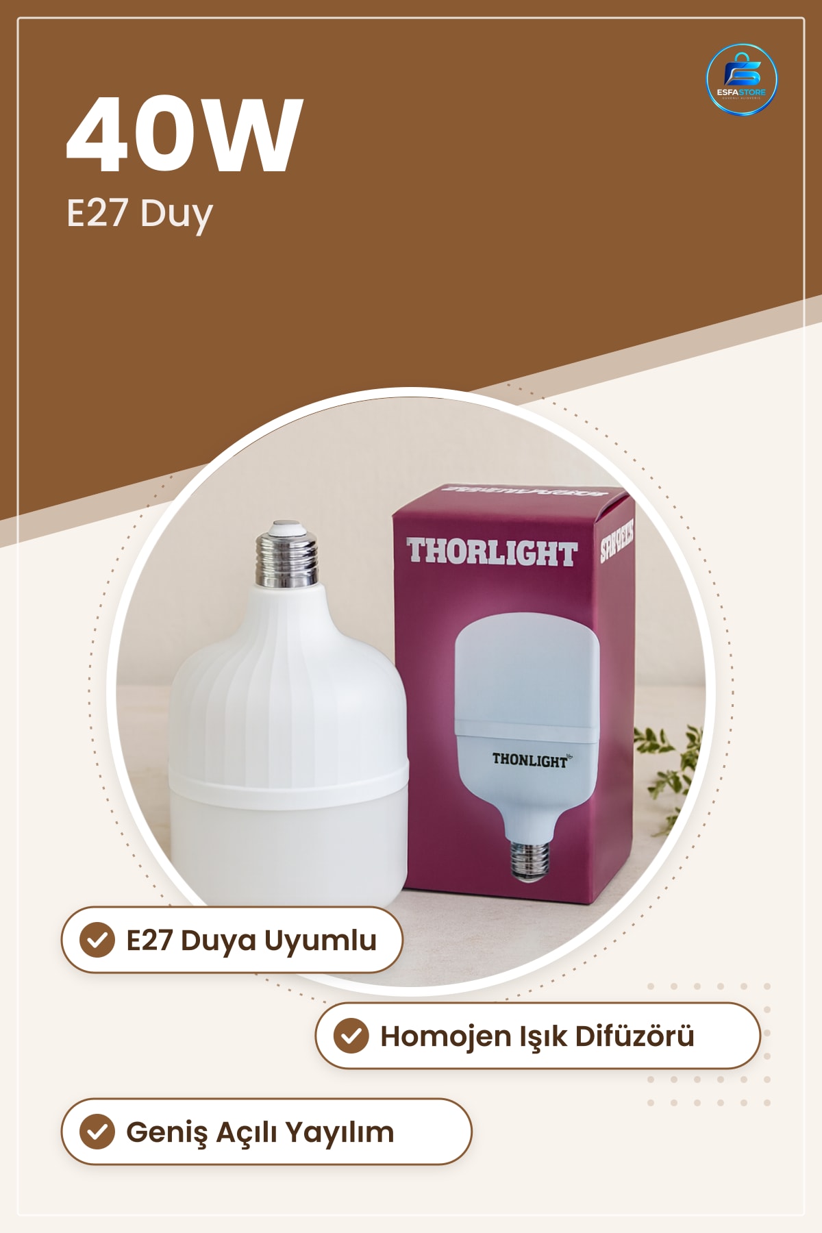 LED Ampul E27 T Shape Beyaz 40W Enerji Tasarruflu Ev Ofis Mağaza Aydınlatma Homojen Işık Dayanıklı