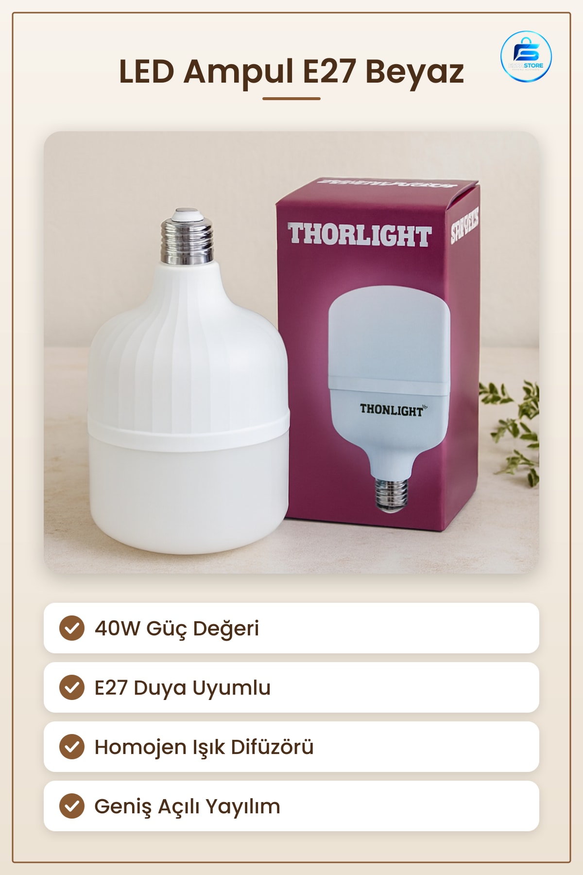 LED Ampul E27 T Shape Beyaz 40W Enerji Tasarruflu Ev Ofis Mağaza Aydınlatma Homojen Işık Dayanıklı