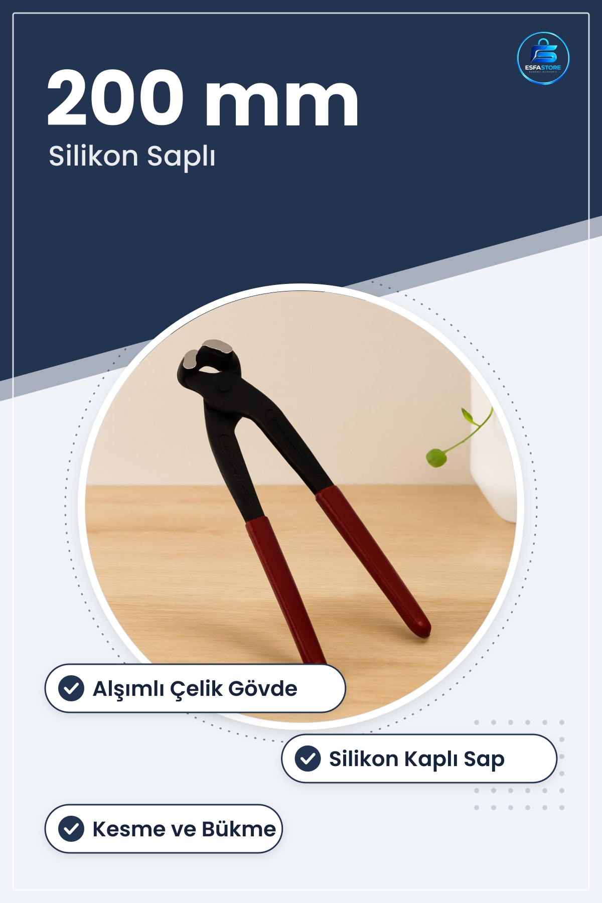 Kerpeten 200 mm Siyah Silikon Saplı Alaşımlı Çelik Kesici Tel Kerpeteni Hırdavat Aleti