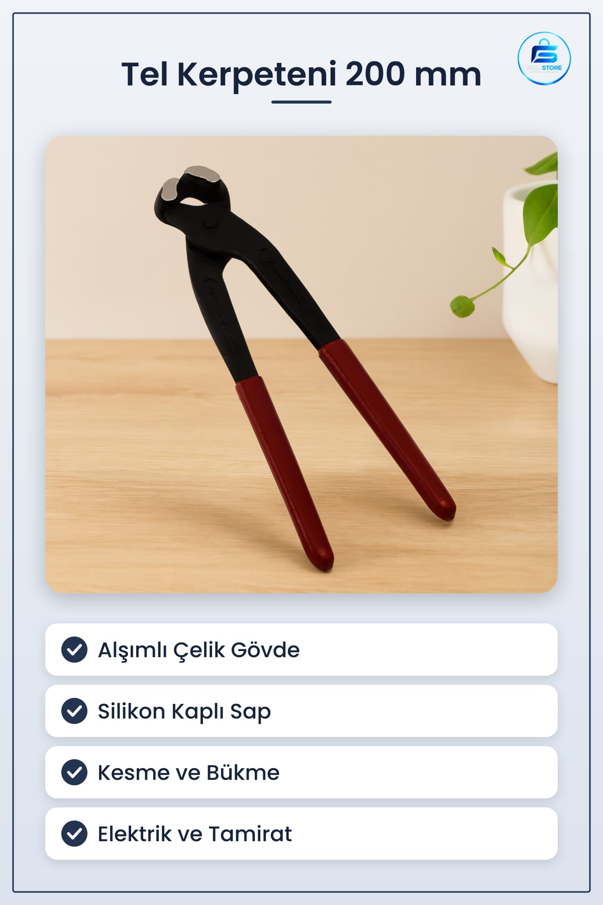 Kerpeten 200 mm Siyah Silikon Saplı Alaşımlı Çelik Kesici Tel Kerpeteni Hırdavat Aleti
