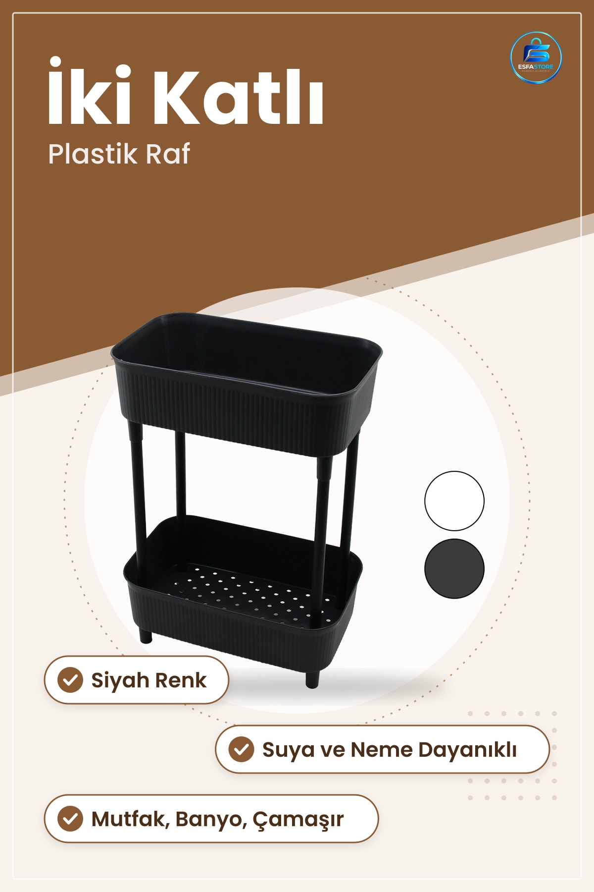 Mutfak Düzenleyici İki Katlı Plastik Raf Siyah Çok Amaçlı Organizer Banyo Tezgah Üstü Sepet