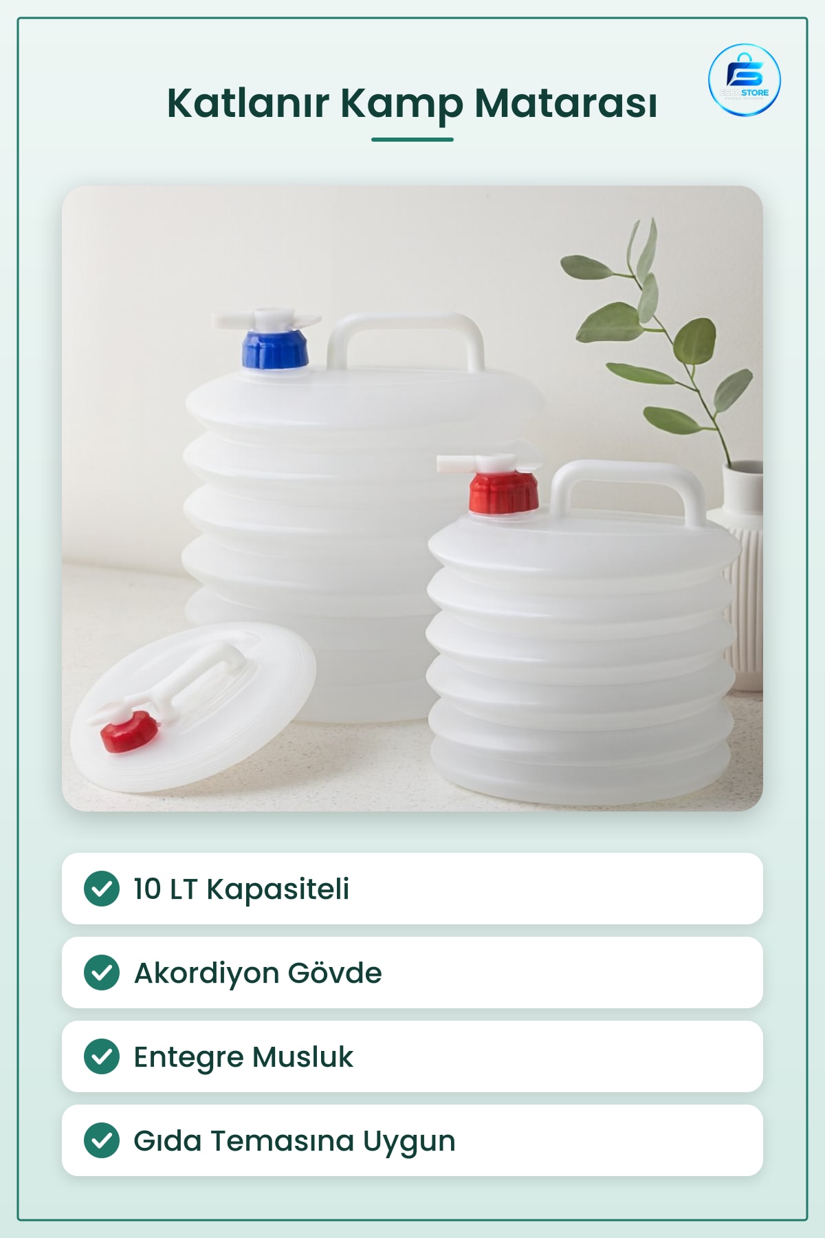 Katlanır Kamp Matarası Akordiyon Musluklu 10 LT Su Bidonu Piknik Seyahat Acil Durum Taşıma