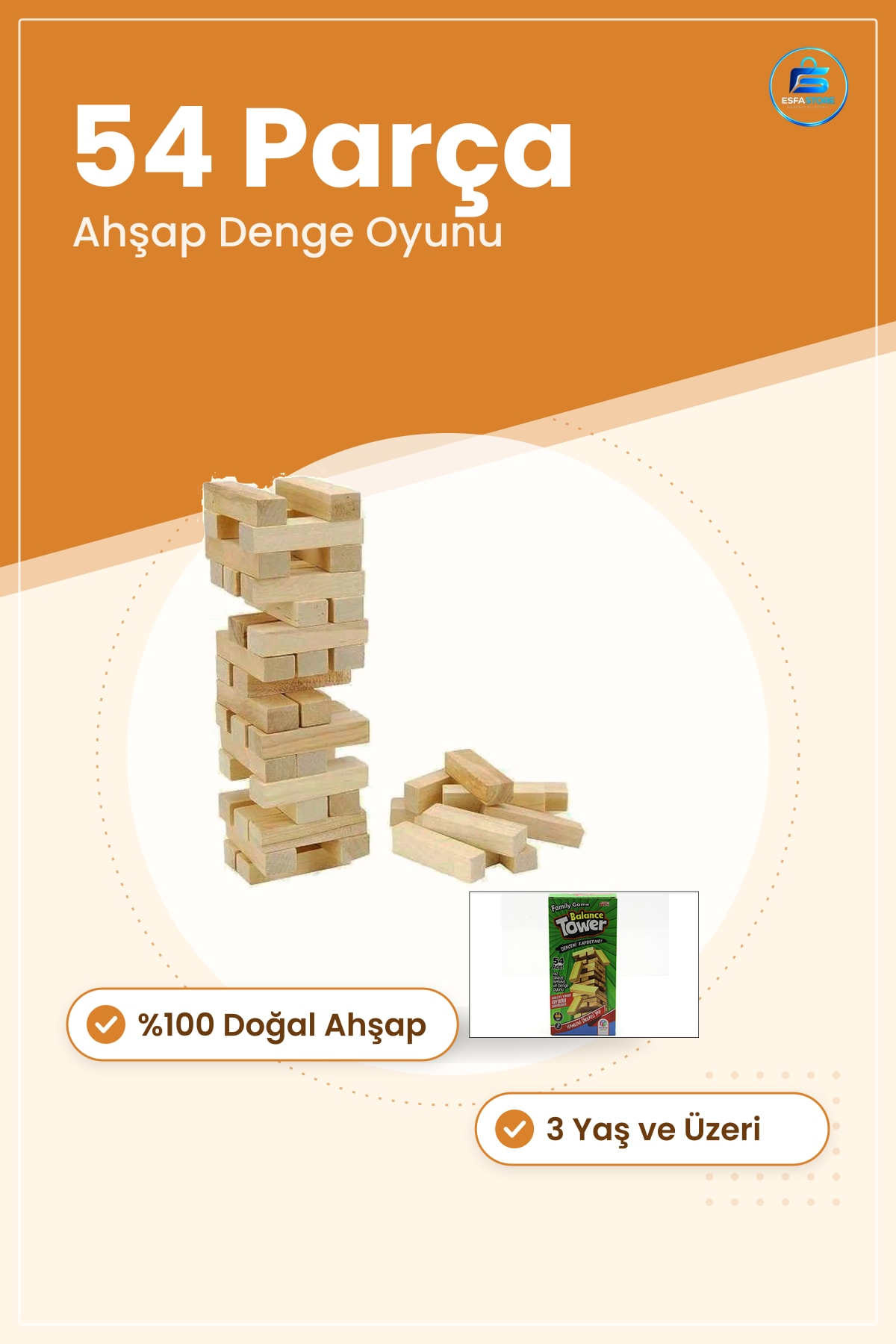 Ahşap Denge Oyunu 54 Parça Jenga Yapı Oyuncağı Doğal Malzeme Çocuk Aile Kule Blok Beceri Eğitici
